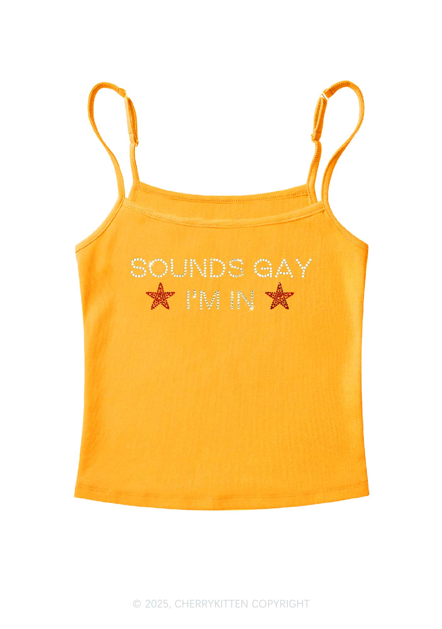 Rhinestone Sounds Gay Pride Y2K Spaghetti Strap Cami Cherrykitten - Image 7