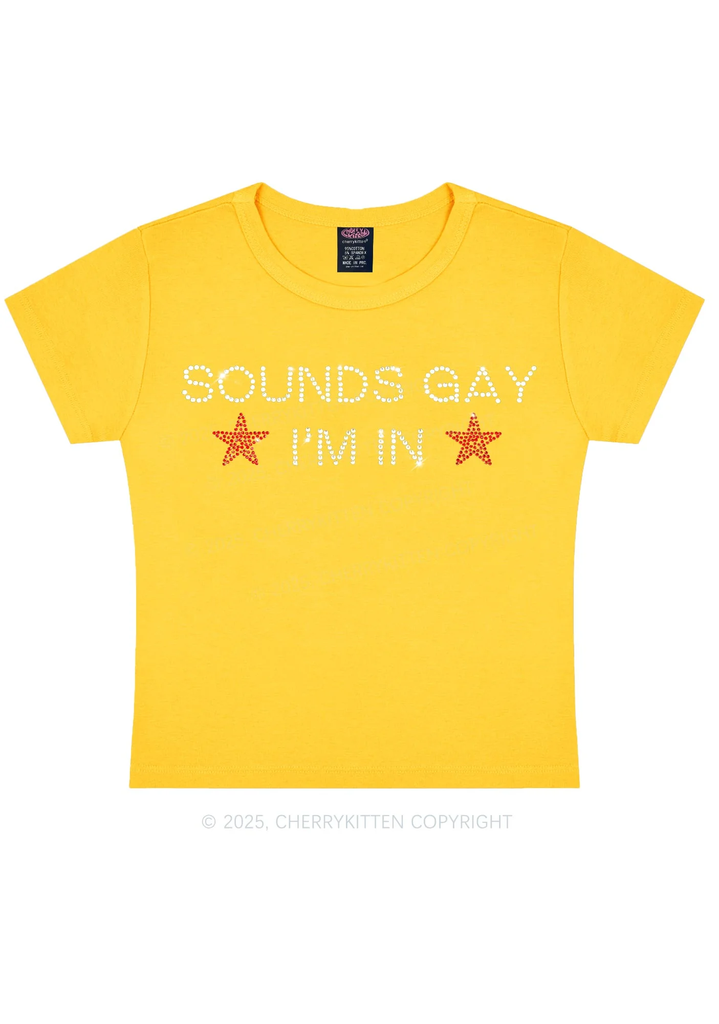 Rhinestone Sounds Gay Pride Y2K Baby Tee Cherrykitten - Image 10