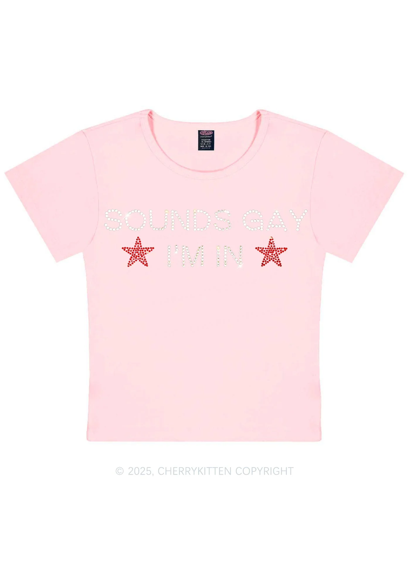 Rhinestone Sounds Gay Pride Y2K Baby Tee Cherrykitten - Image 12
