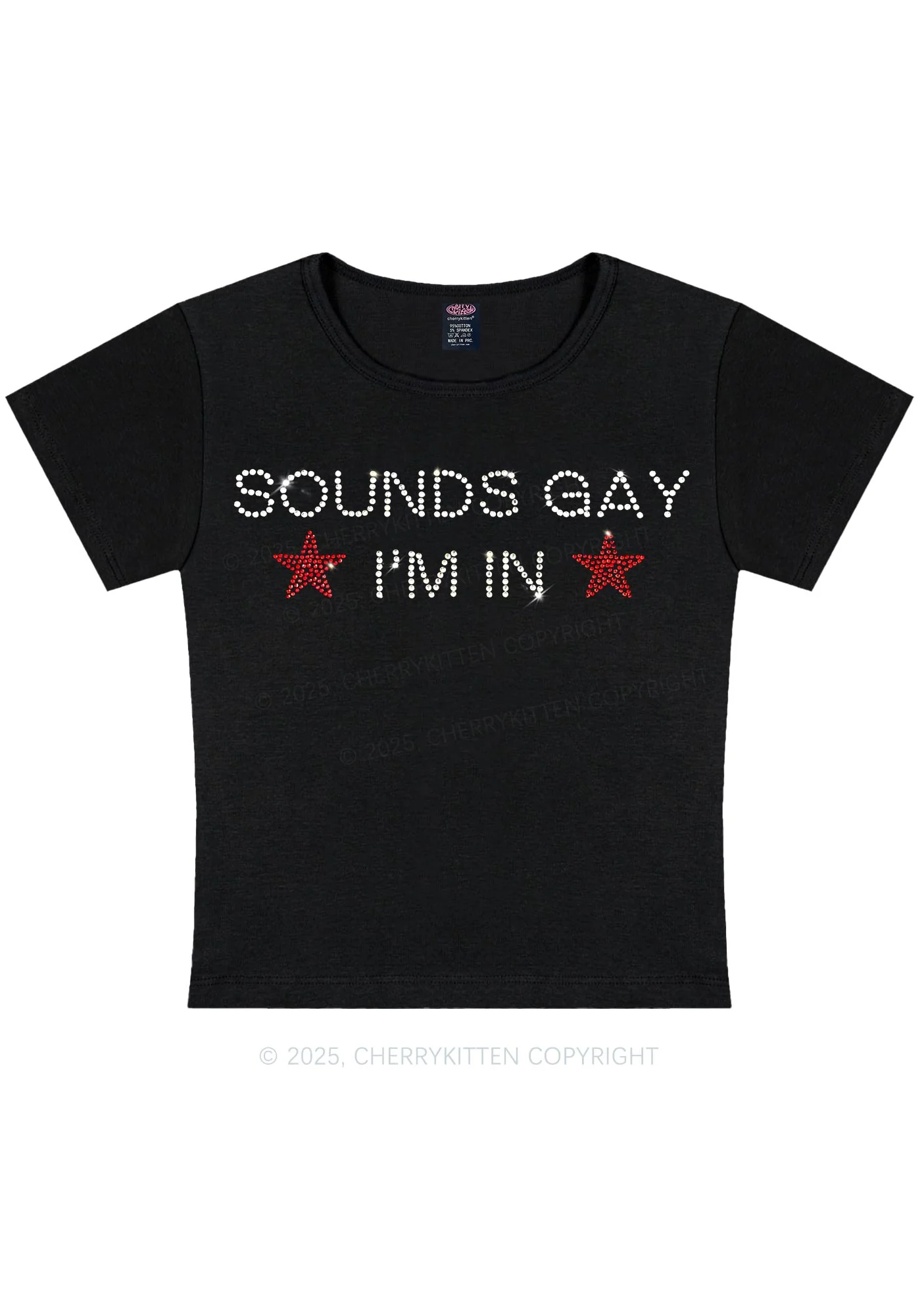 Rhinestone Sounds Gay Pride Y2K Baby Tee Cherrykitten - Image 4