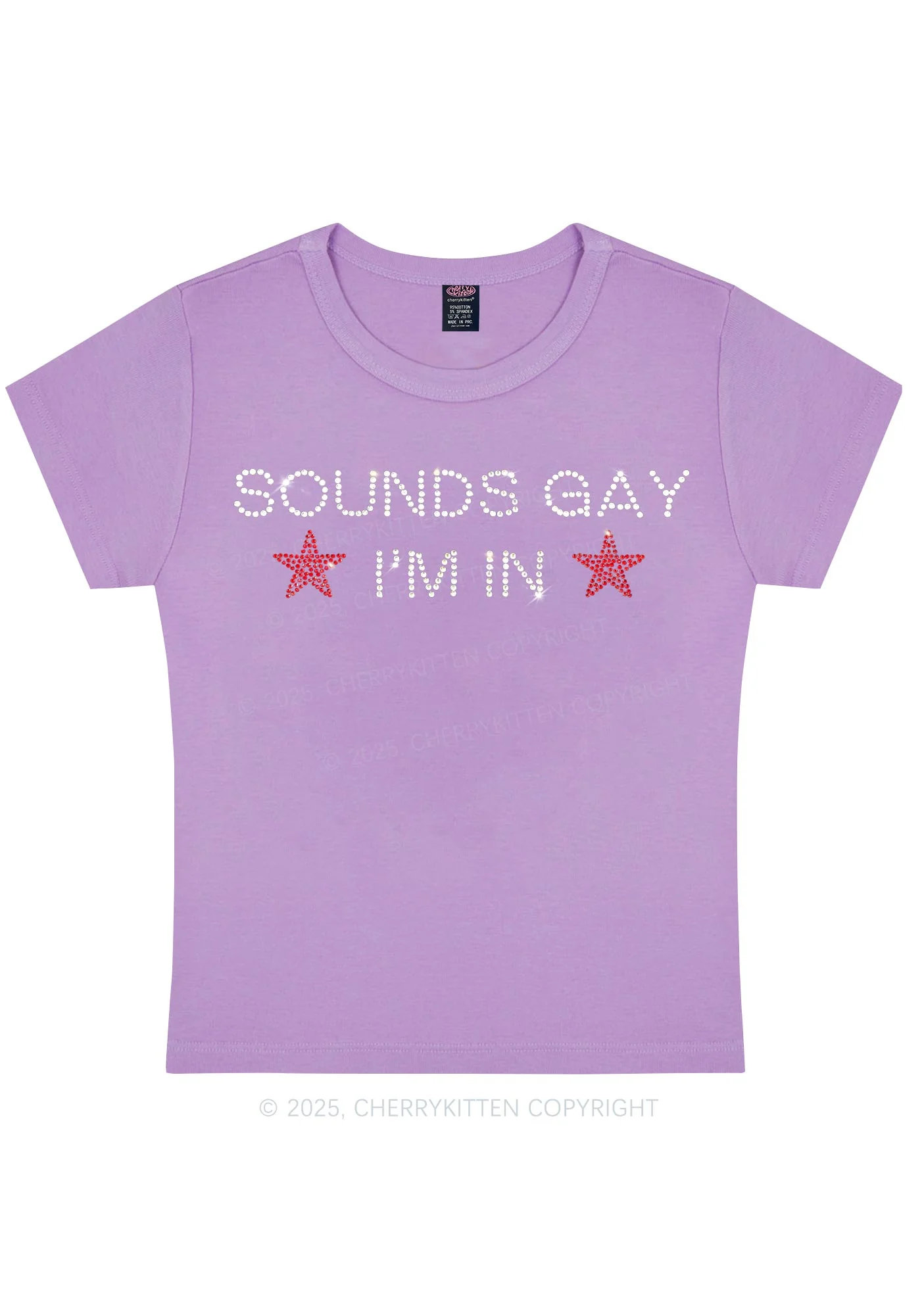 Rhinestone Sounds Gay Pride Y2K Baby Tee Cherrykitten - Image 5
