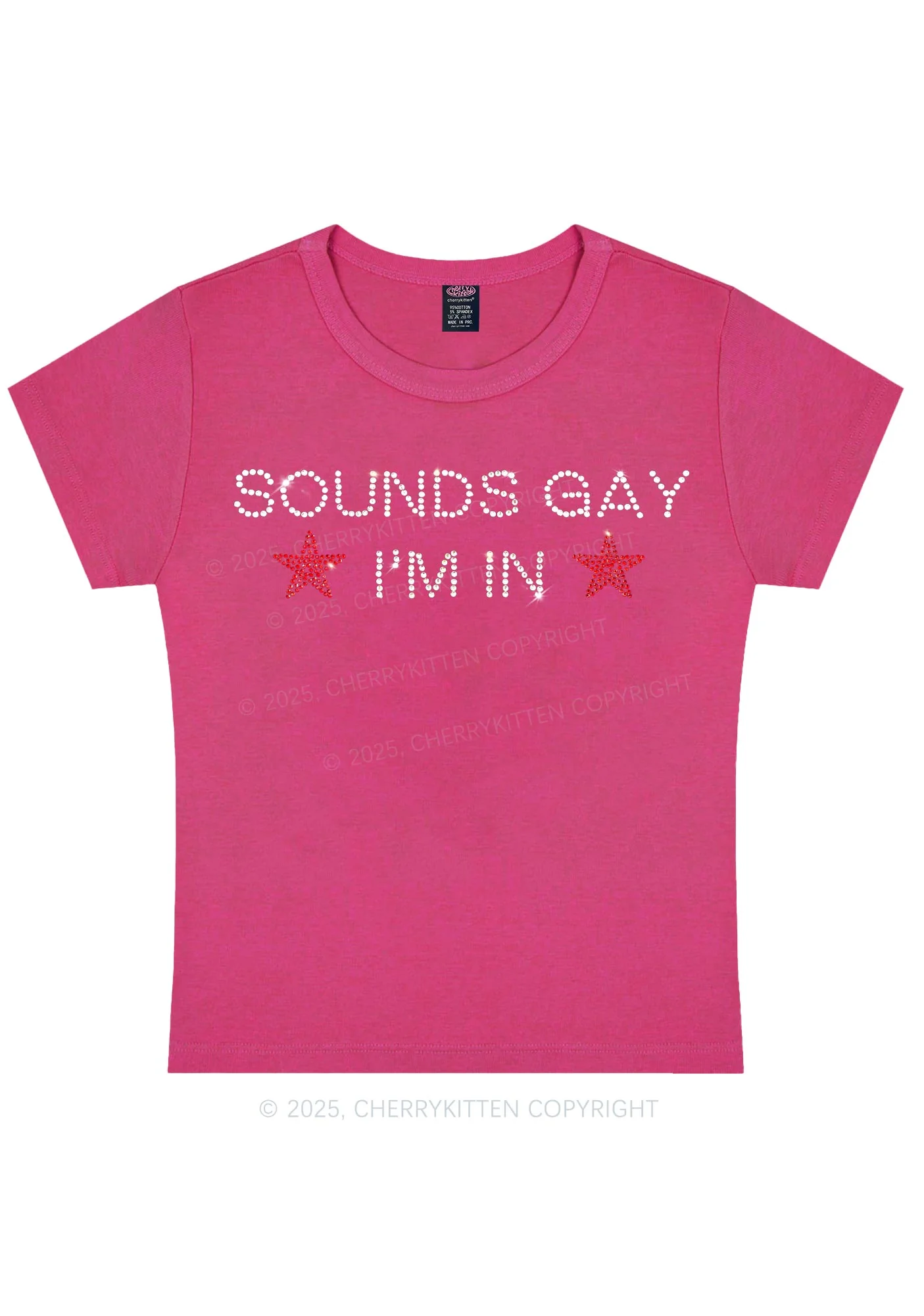 Rhinestone Sounds Gay Pride Y2K Baby Tee Cherrykitten - Image 6