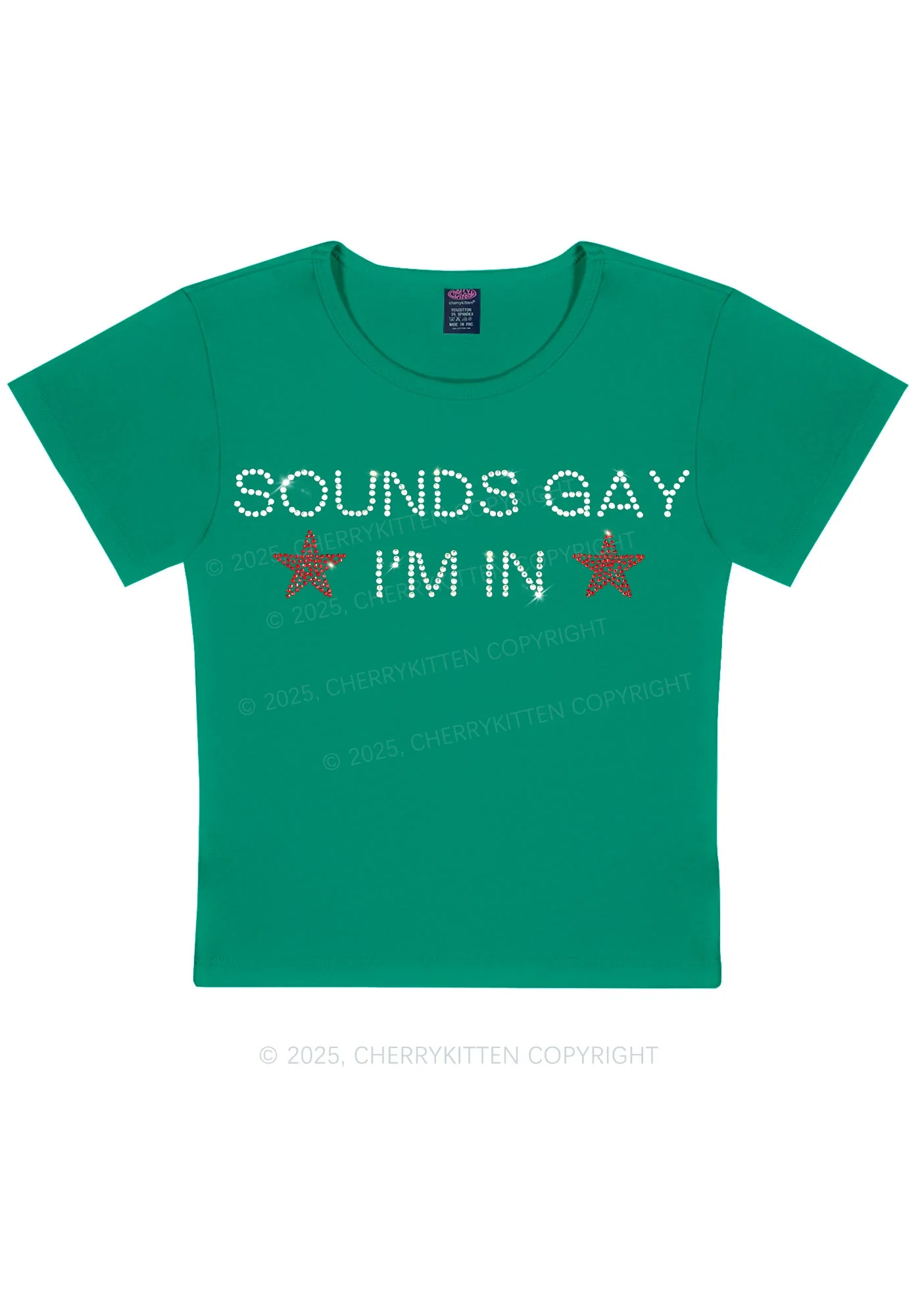 Rhinestone Sounds Gay Pride Y2K Baby Tee Cherrykitten - Image 7