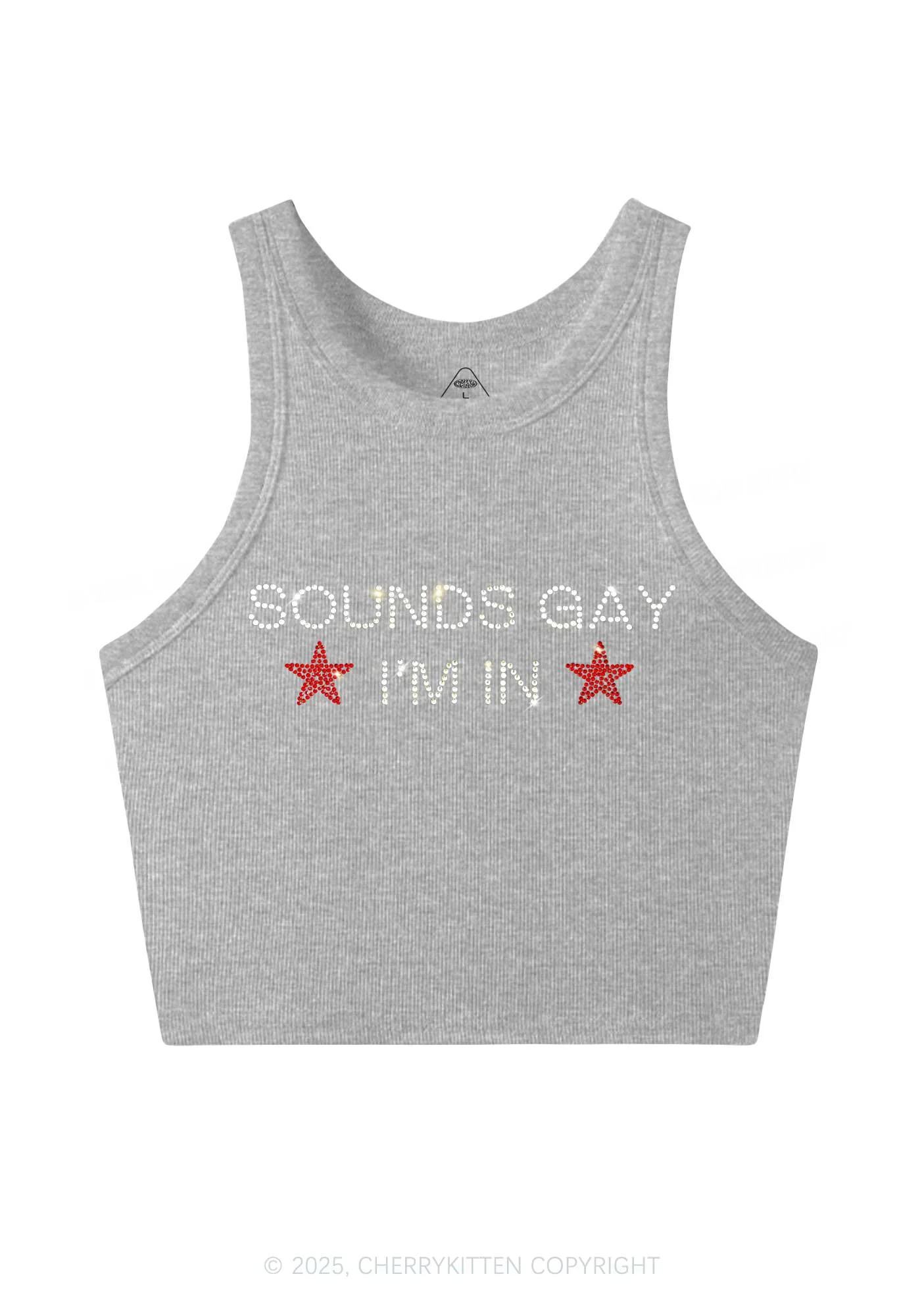 Rhinestone Sounds Gay Pride Y2K Crop Tank Top Cherrykitten - Image 3