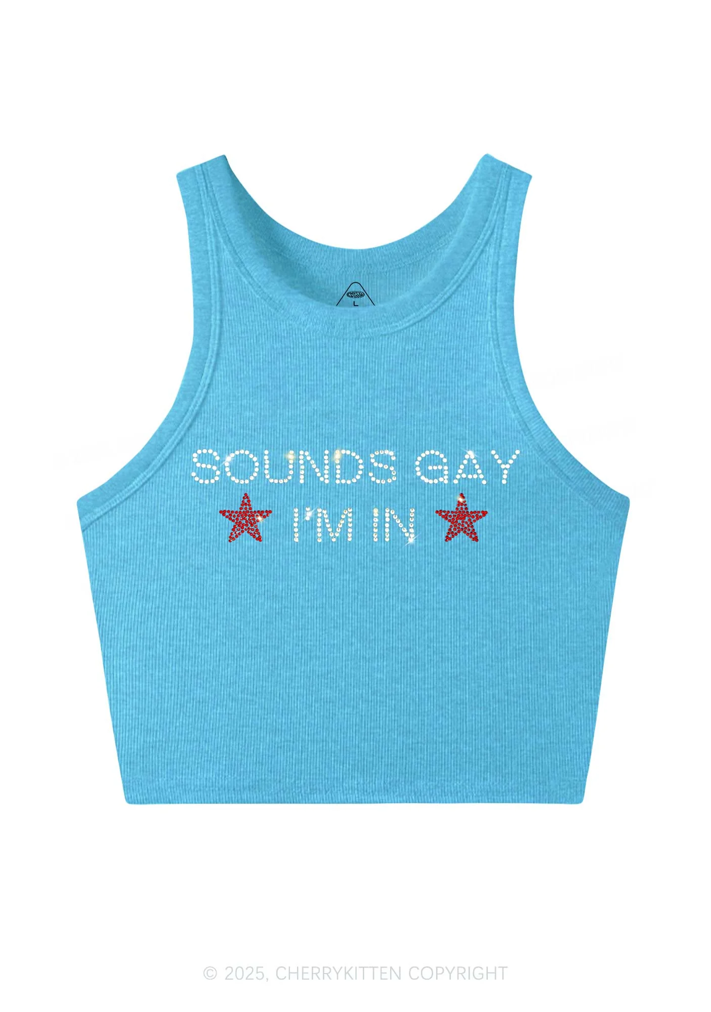 Rhinestone Sounds Gay Pride Y2K Crop Tank Top Cherrykitten - Image 4