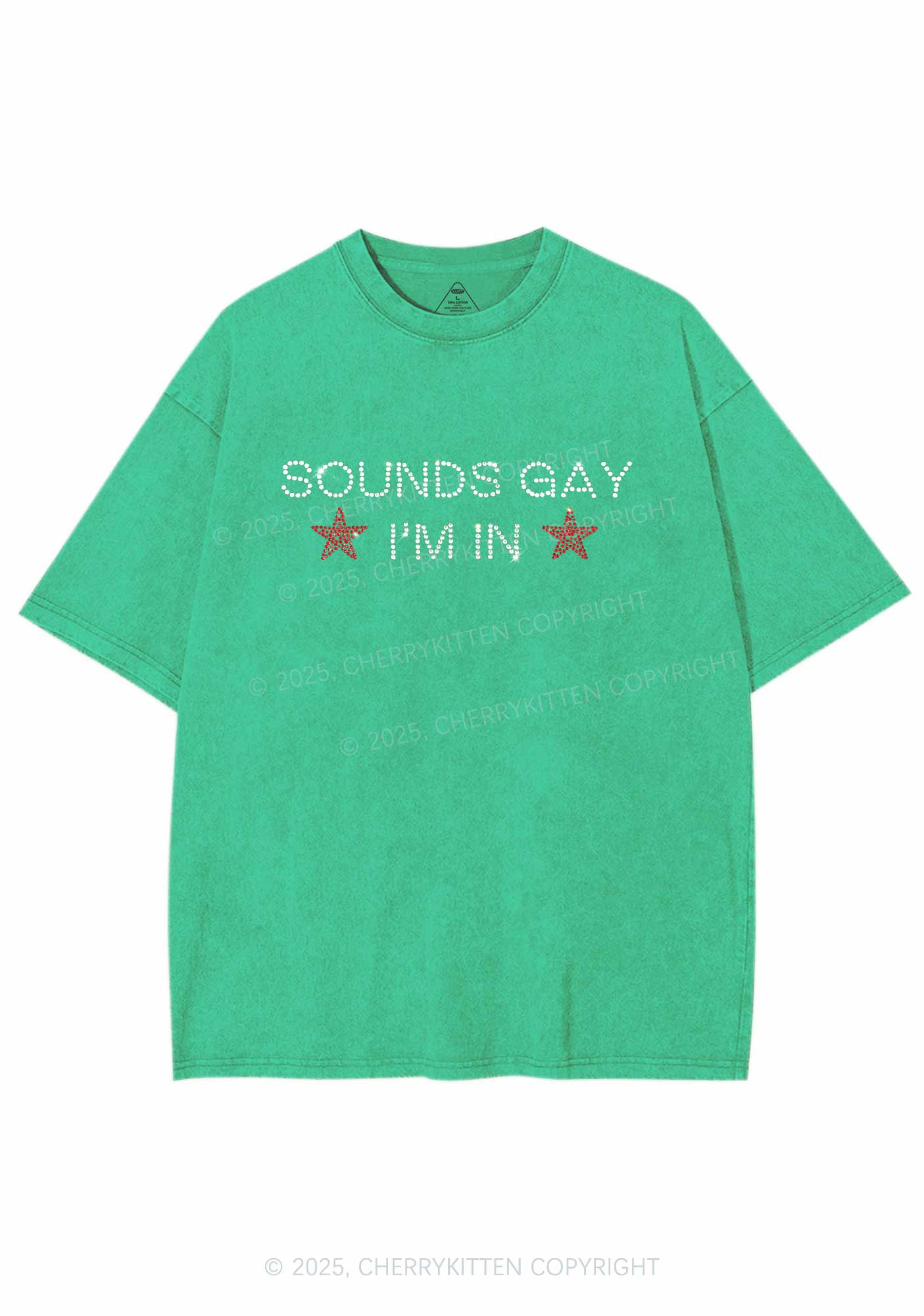 Rhinestone Sounds Gay Pride Y2K Shirts Washed Tee Cherrykitten - Image 5