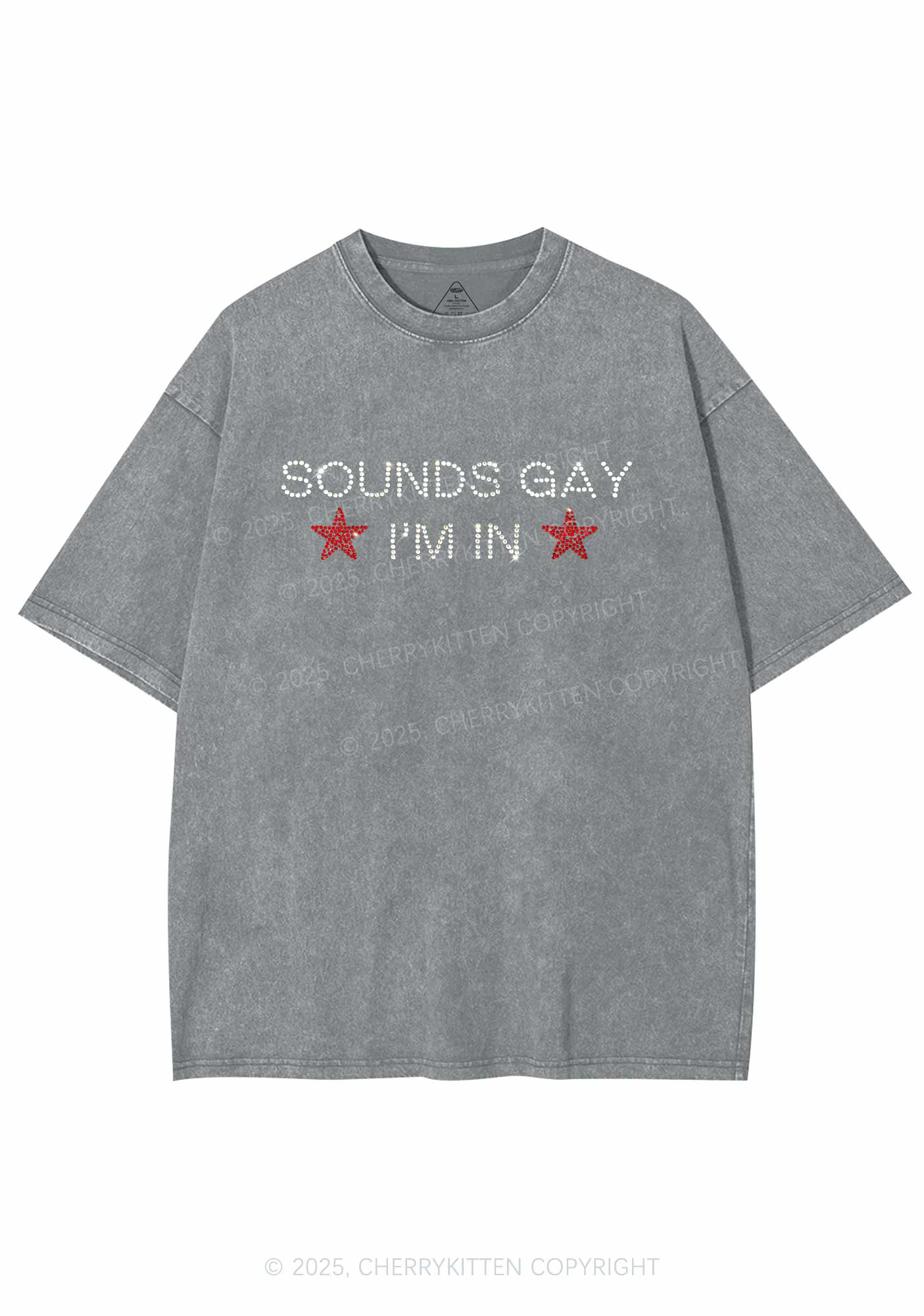 Rhinestone Sounds Gay Pride Y2K Shirts Washed Tee Cherrykitten - Image 6