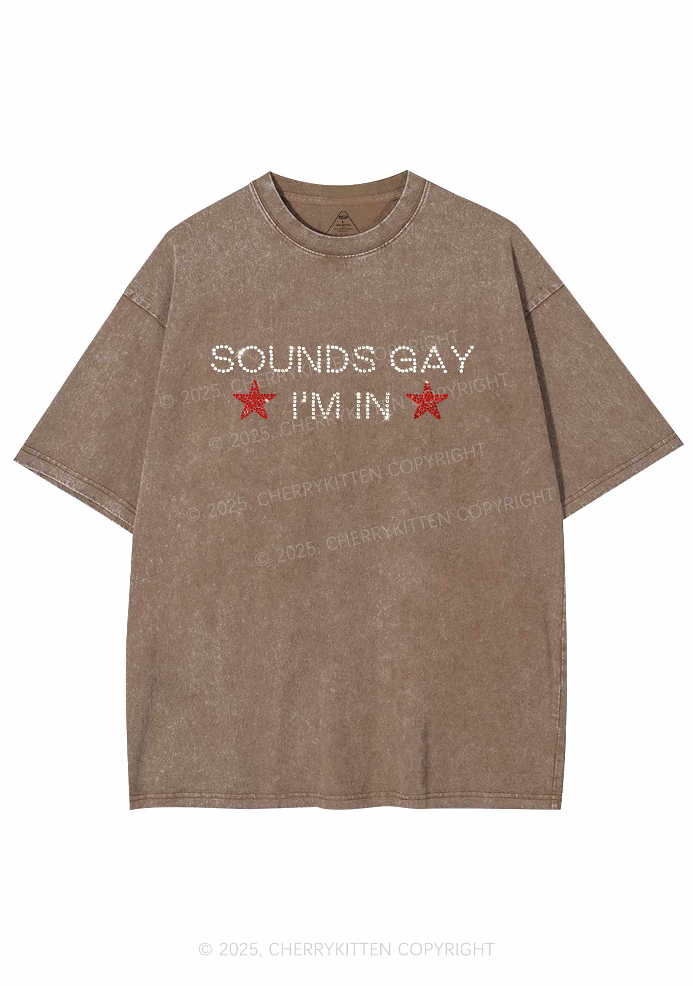 Rhinestone Sounds Gay Pride Y2K Shirts Washed Tee Cherrykitten - Image 7
