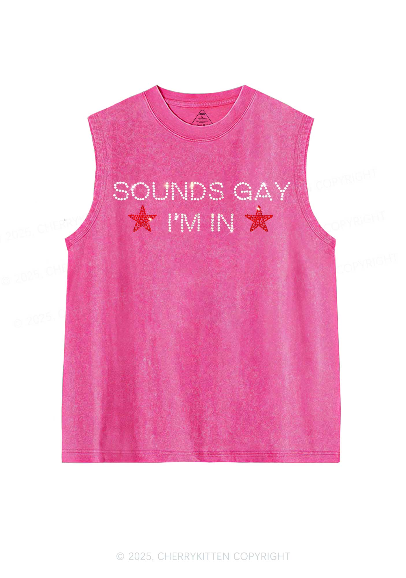 Rhinestone Sounds Gay Pride Y2K Washed Muscle Tank Cherrykitten - Image 3