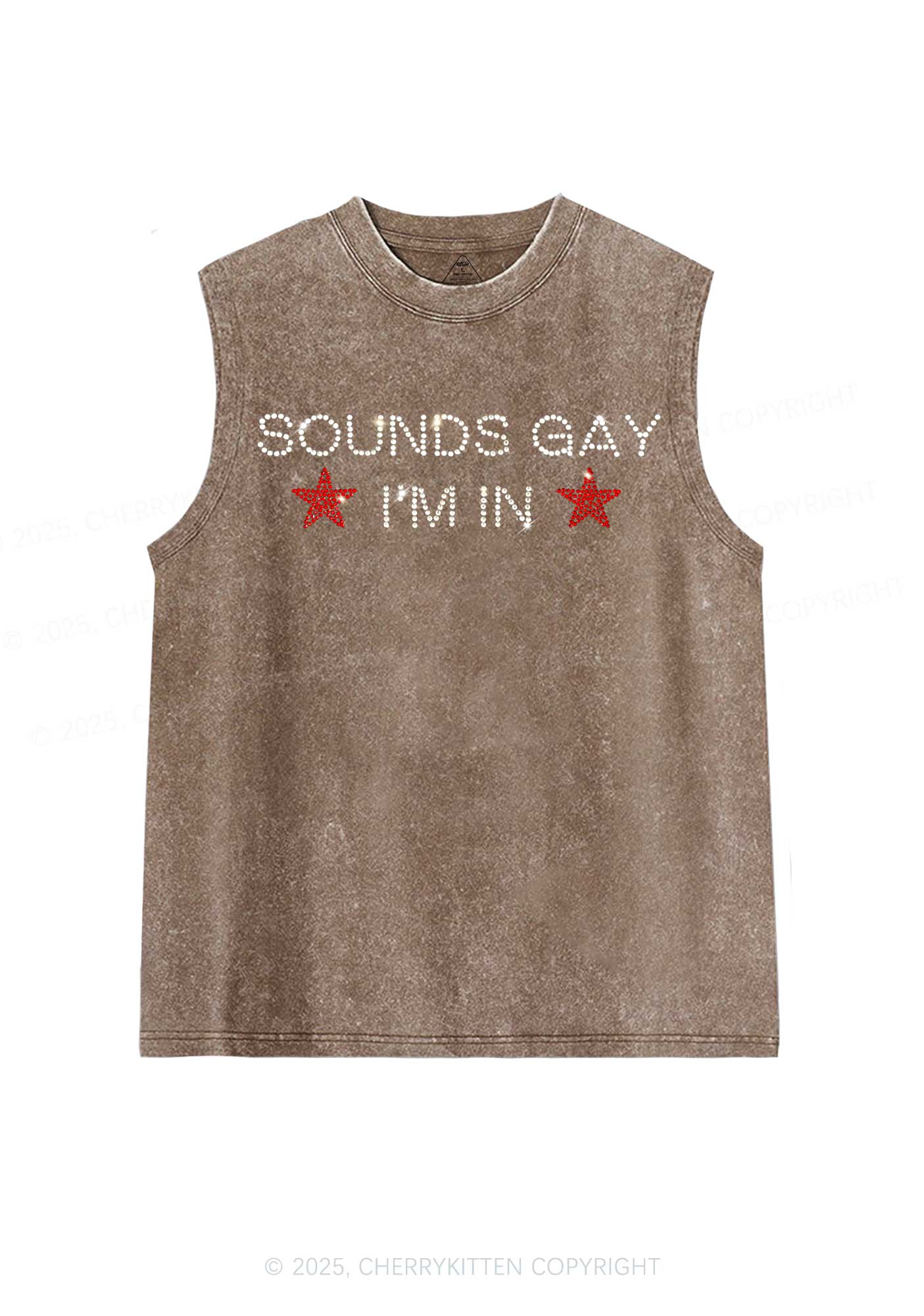 Rhinestone Sounds Gay Pride Y2K Washed Muscle Tank Cherrykitten - Image 4