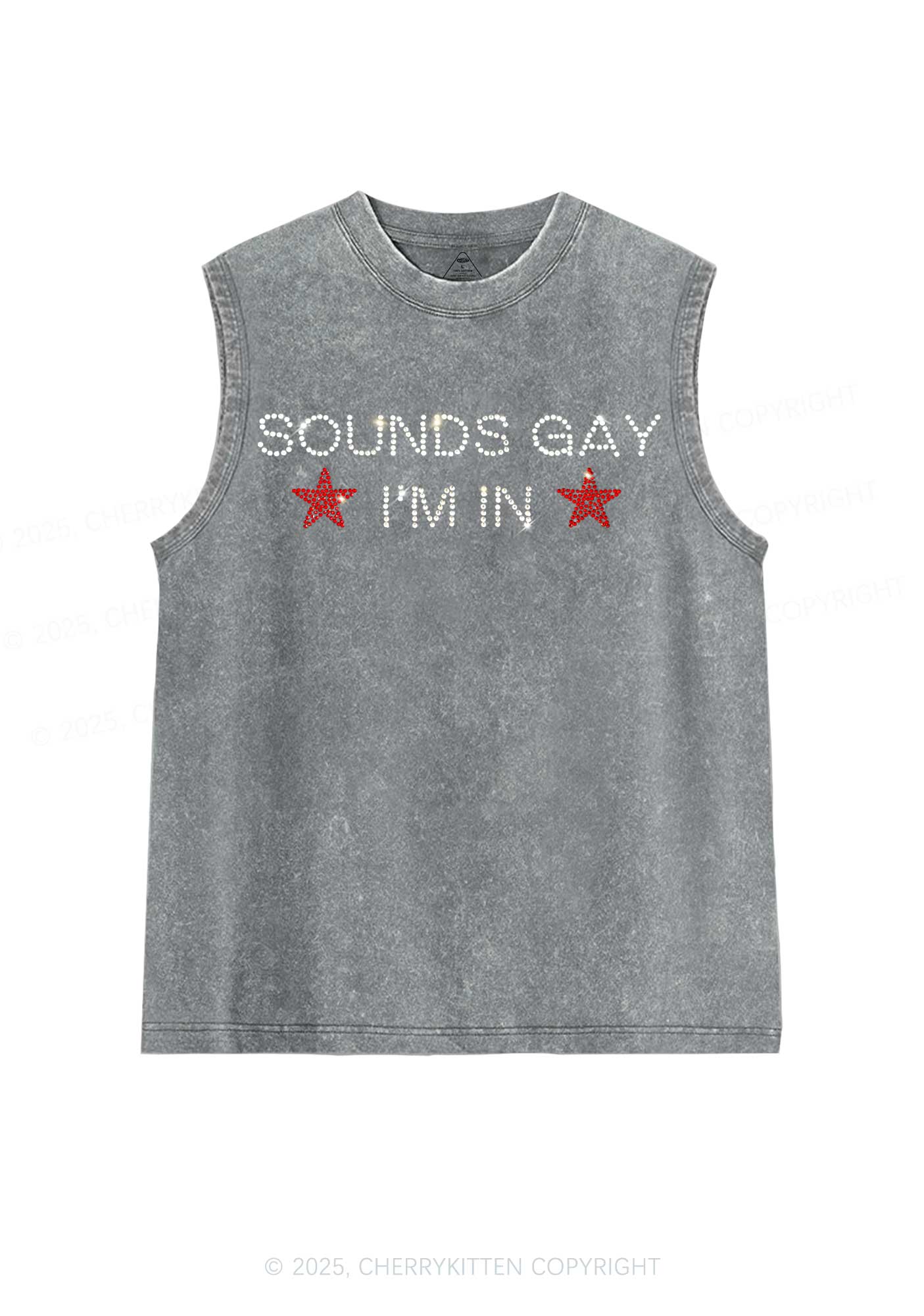 Rhinestone Sounds Gay Pride Y2K Washed Muscle Tank Cherrykitten - Image 5