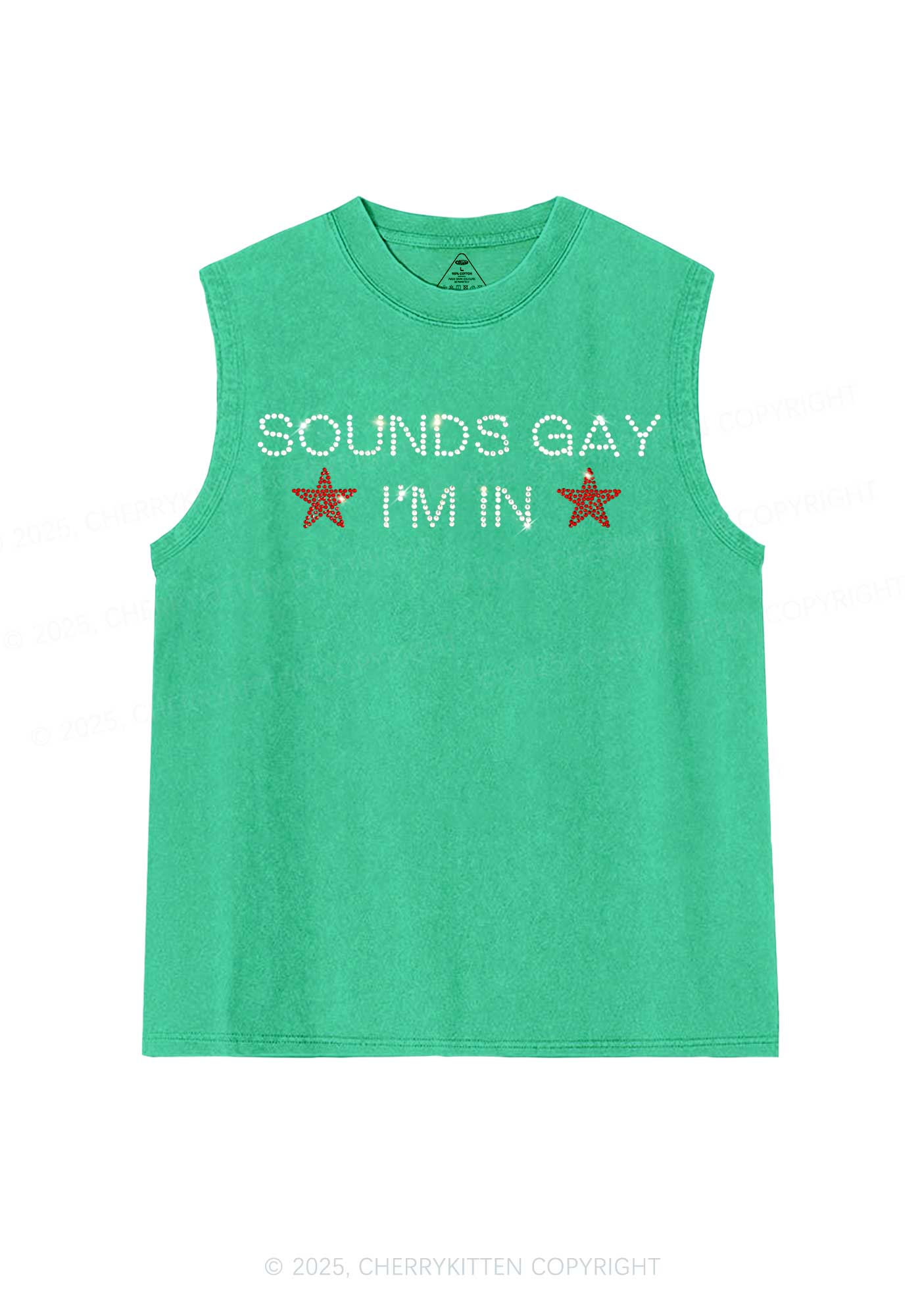 Rhinestone Sounds Gay Pride Y2K Washed Muscle Tank Cherrykitten - Image 6