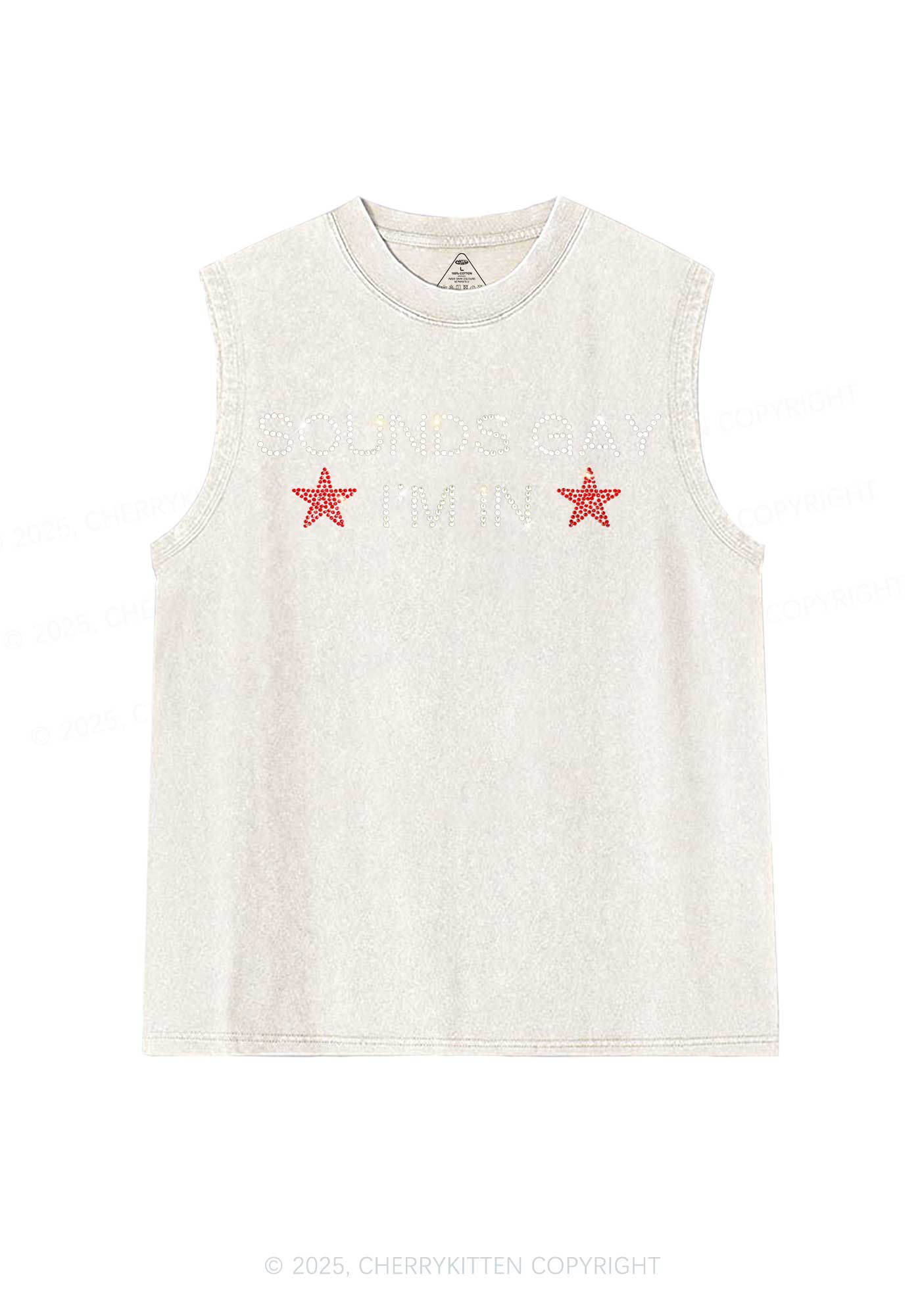 Rhinestone Sounds Gay Pride Y2K Washed Muscle Tank Cherrykitten - Image 7