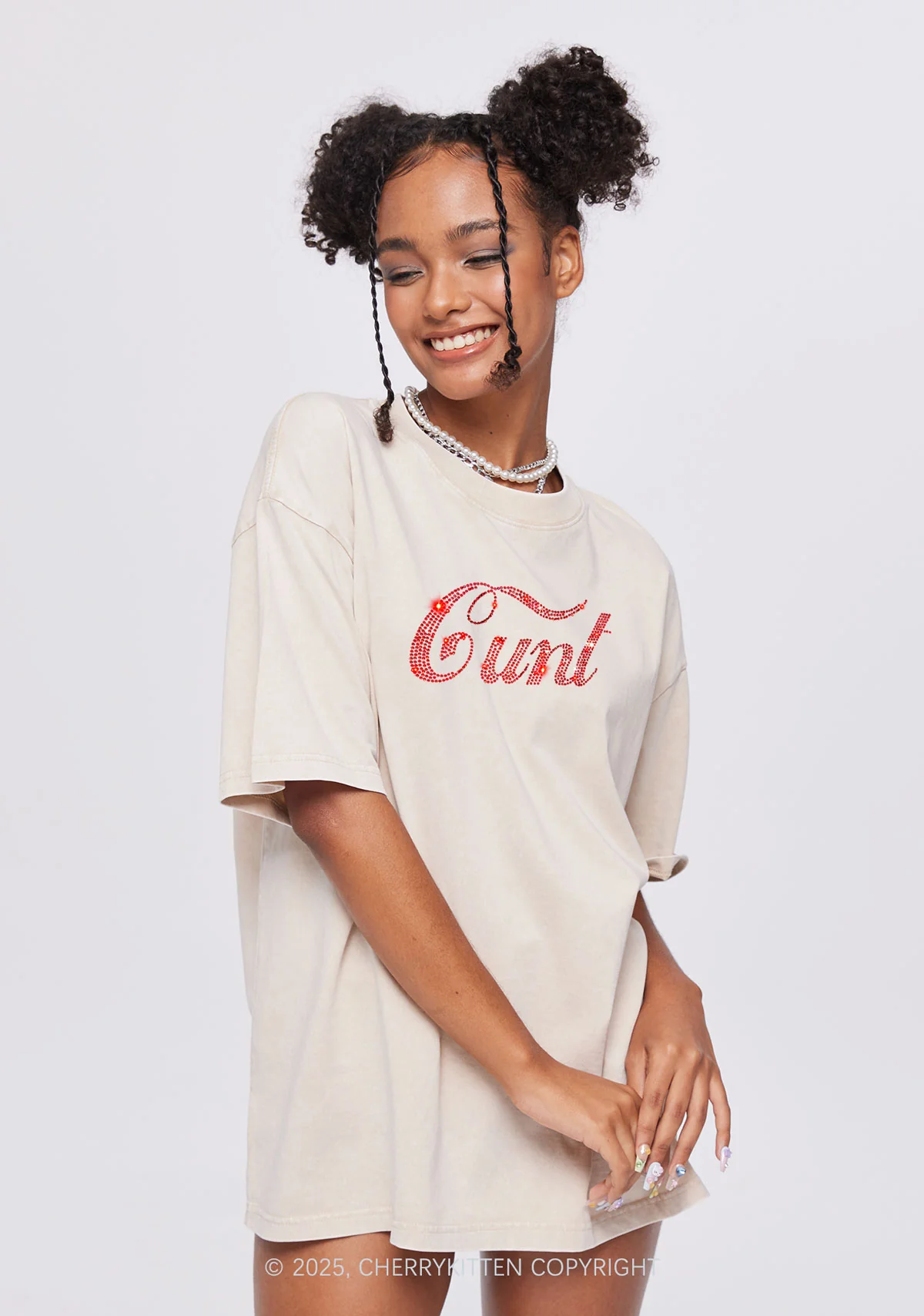 Rhinestone Special Cxxt Y2K Shirts Washed Tee Cherrykitten - Image 2