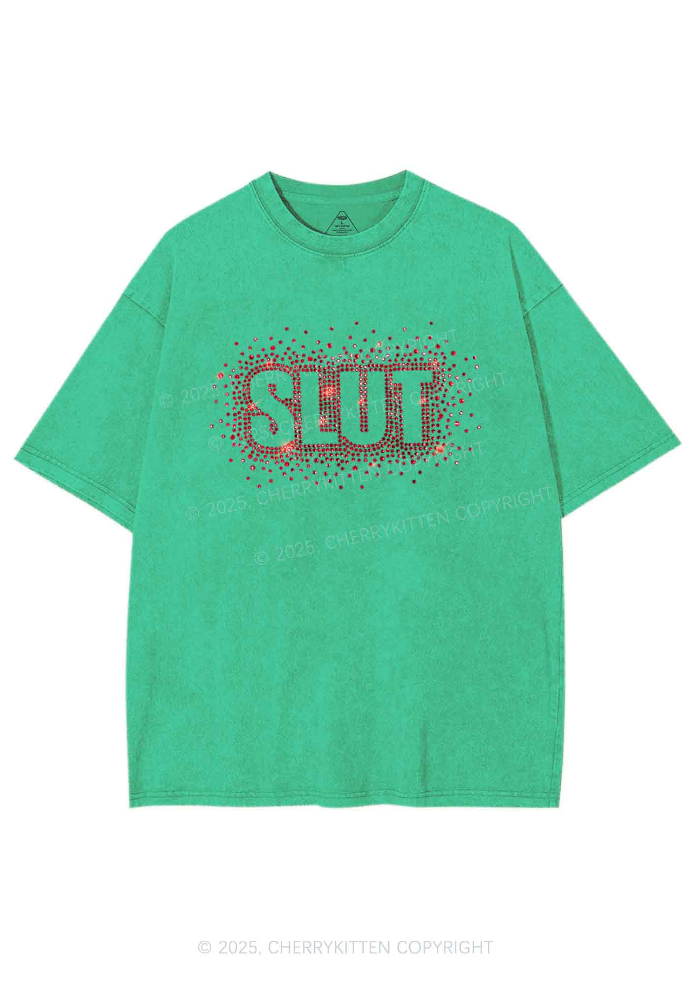 Rhinestone Special Slxt Y2K Shirts Washed Tee Cherrykitten - Image 4