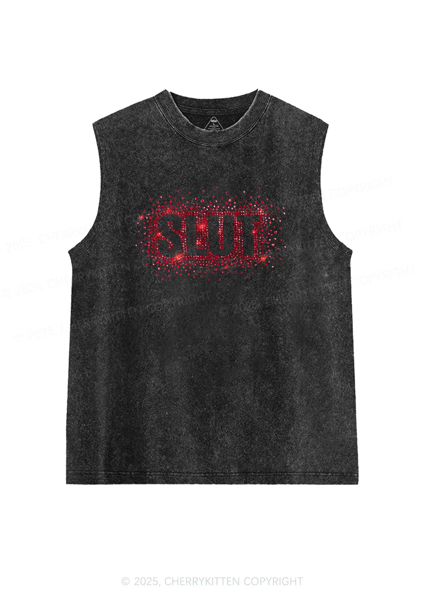 Rhinestone Special Slxt Y2K Washed Muscle Tank Cherrykitten - Image 3