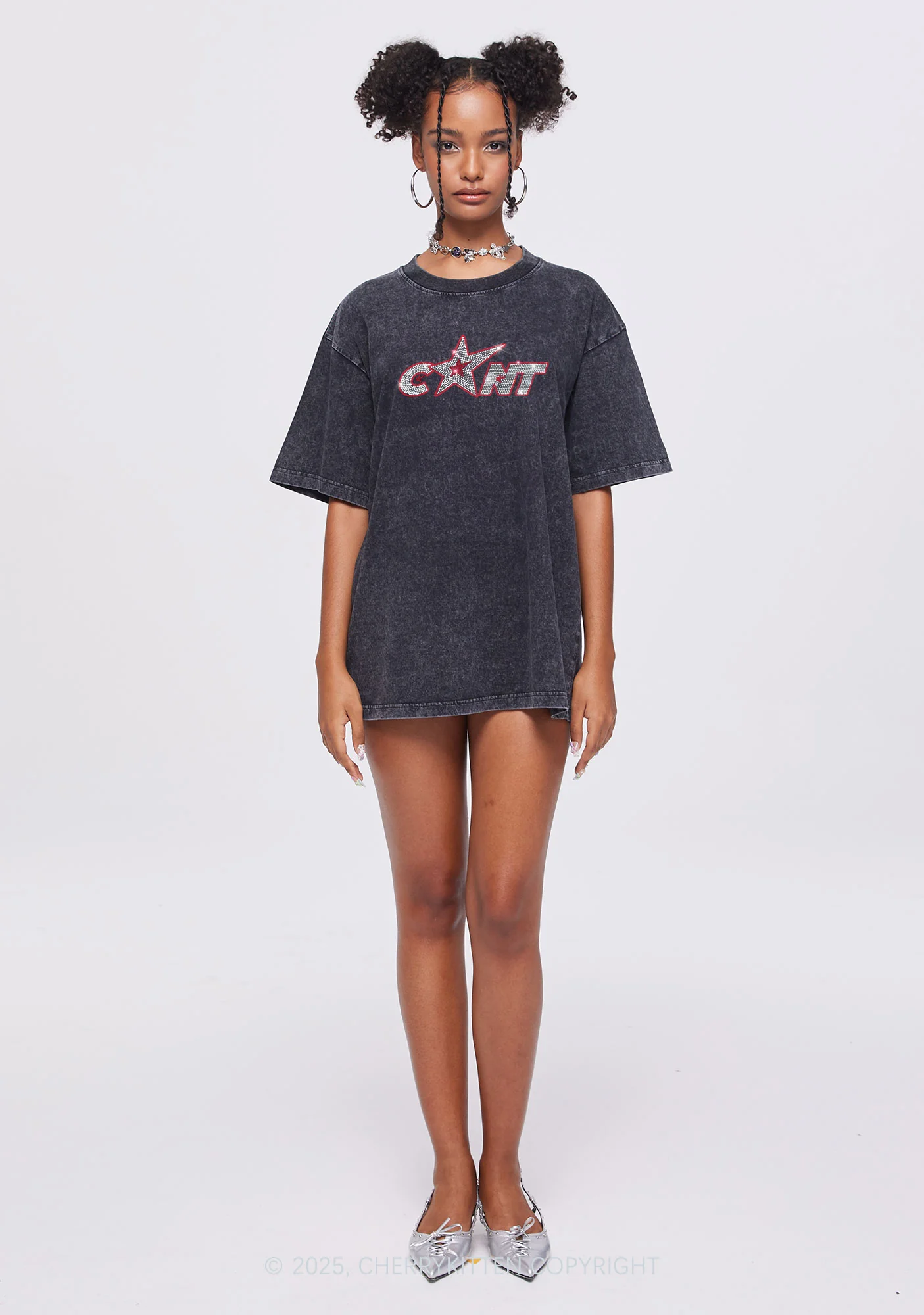 Rhinestone Star Cxxt Y2K Shirts Washed Tee Cherrykitten - Image 2