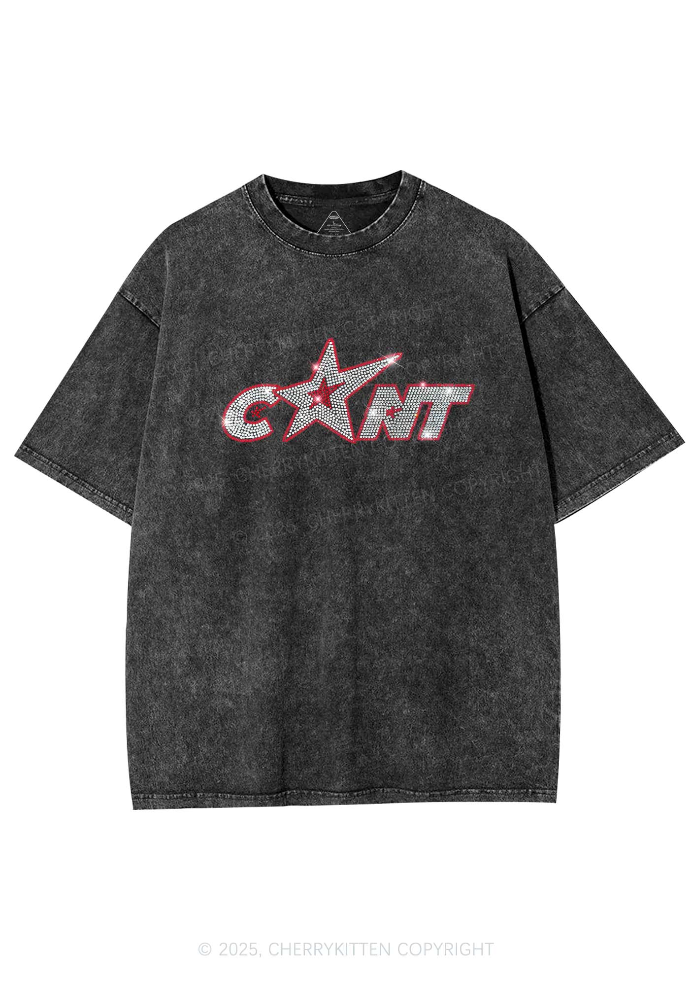 Rhinestone Star Cxxt Y2K Shirts Washed Tee Cherrykitten - Image 3