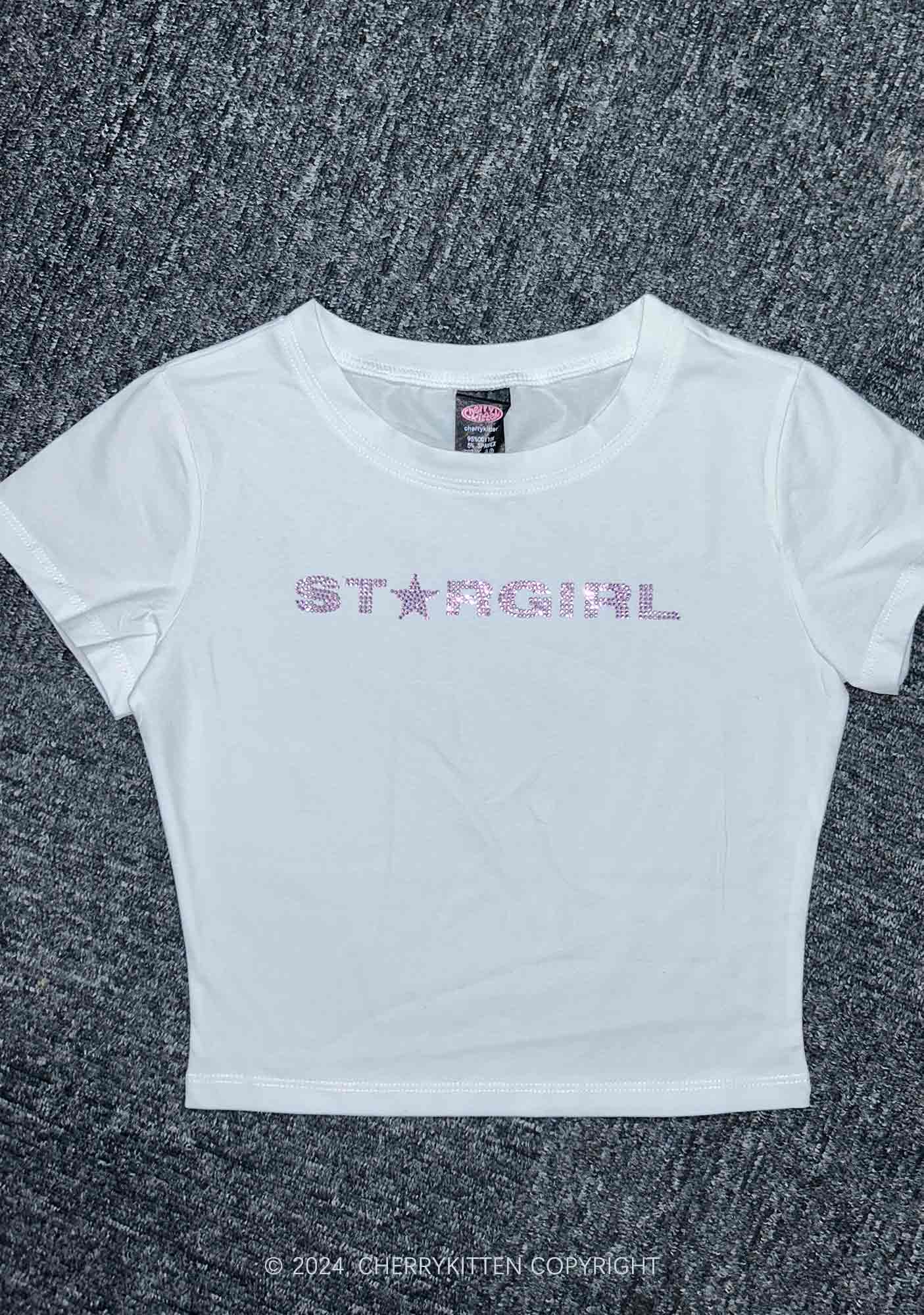 Rhinestone Stargirl Y2K Baby Tee Cherrykitten - Image 3