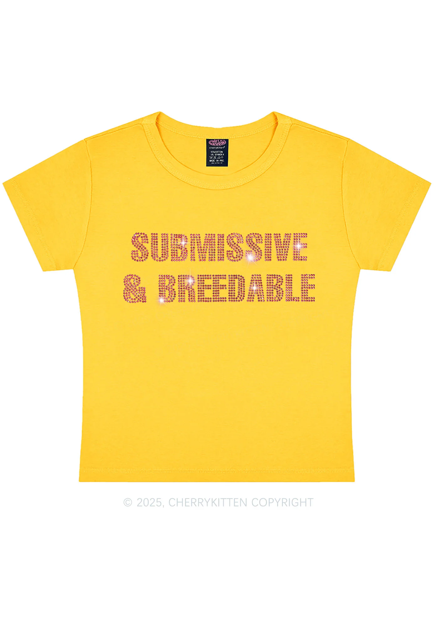 Rhinestone Submissive And Breedable Y2K Baby Tee Cherrykitten - Image 5