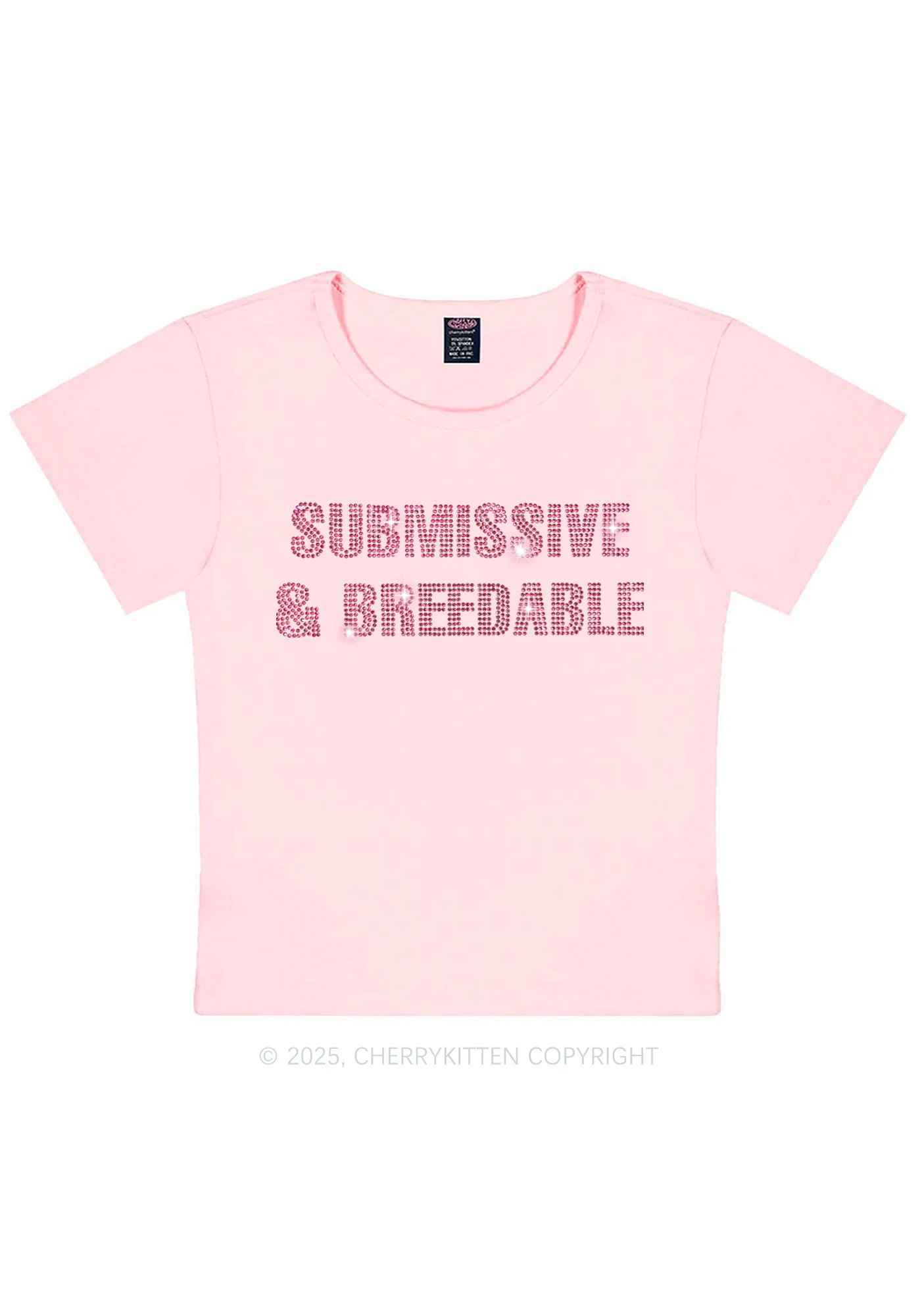 Rhinestone Submissive And Breedable Y2K Baby Tee Cherrykitten - Image 6