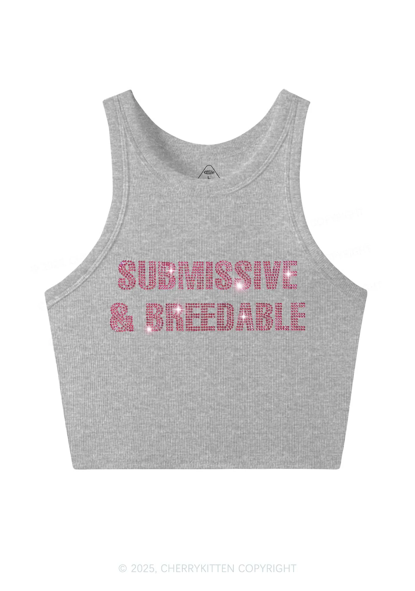 Rhinestone Submissive And Breedable Y2K Crop Tank Top Cherrykitten - Image 4