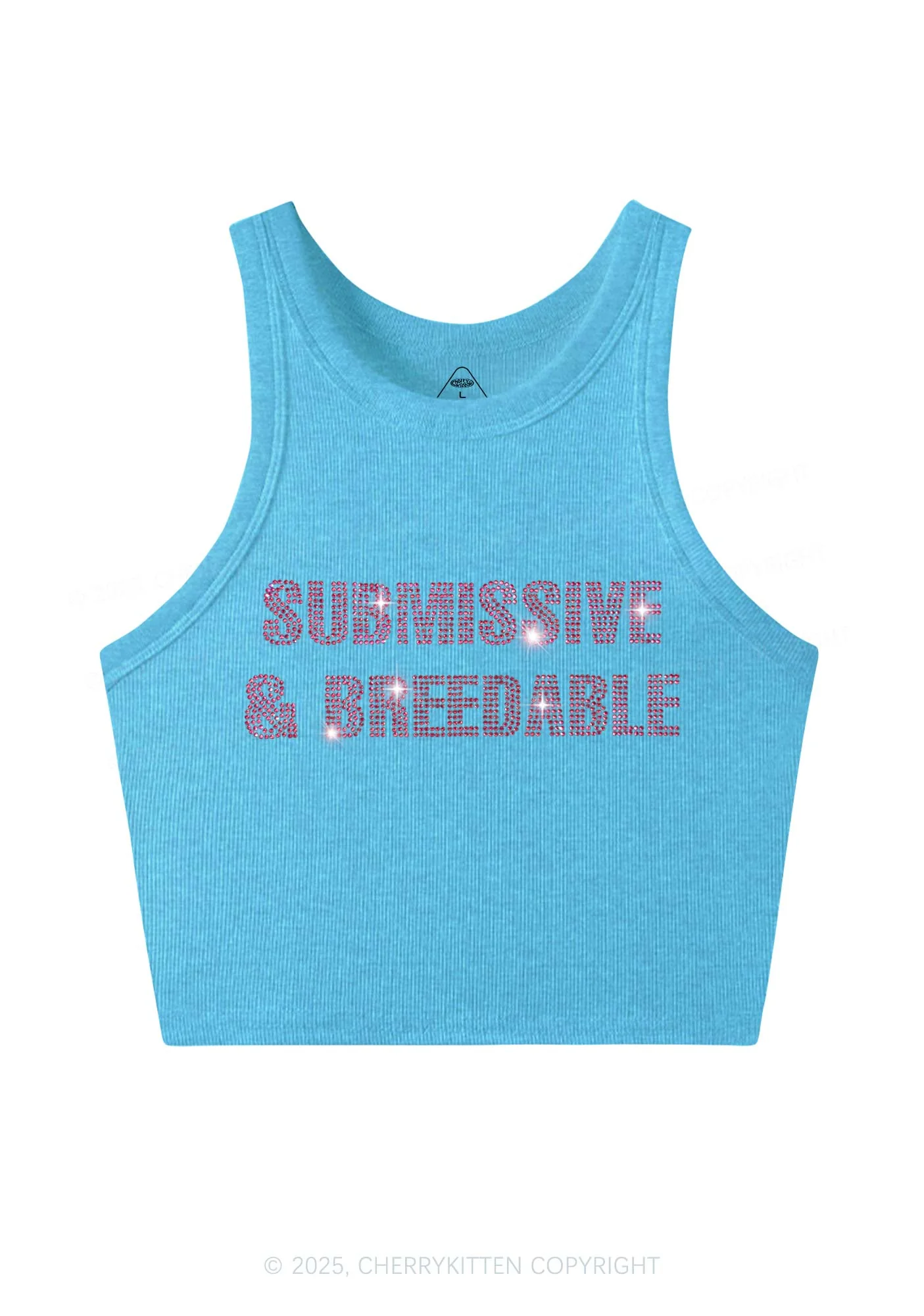 Rhinestone Submissive And Breedable Y2K Crop Tank Top Cherrykitten - Image 5