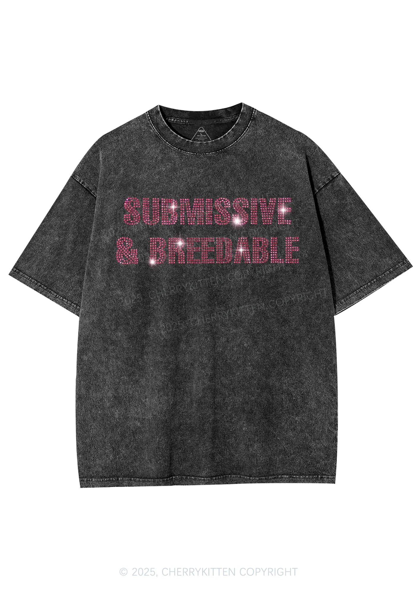 Rhinestone Submissive And Breedable Y2K Shirts Washed Tee Cherrykitten - Image 3