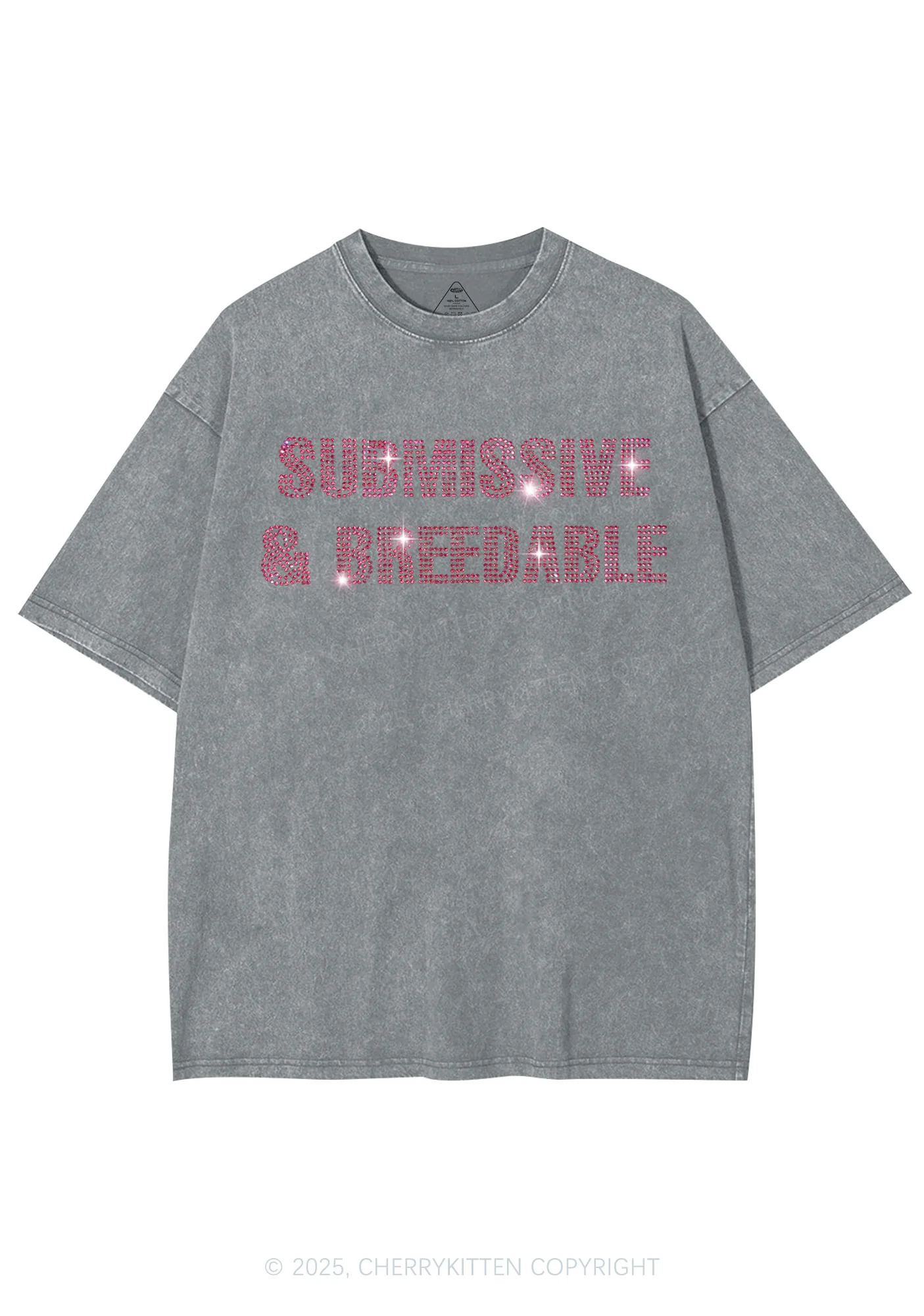 Rhinestone Submissive And Breedable Y2K Shirts Washed Tee Cherrykitten - Image 4