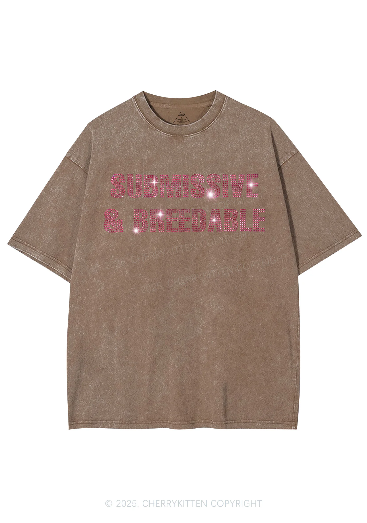 Rhinestone Submissive And Breedable Y2K Shirts Washed Tee Cherrykitten - Image 5