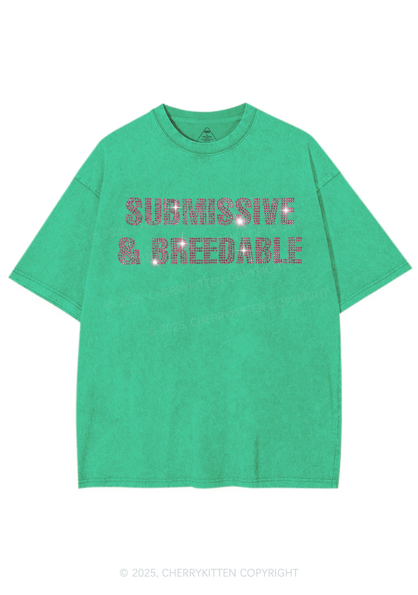 Rhinestone Submissive And Breedable Y2K Shirts Washed Tee Cherrykitten - Image 6