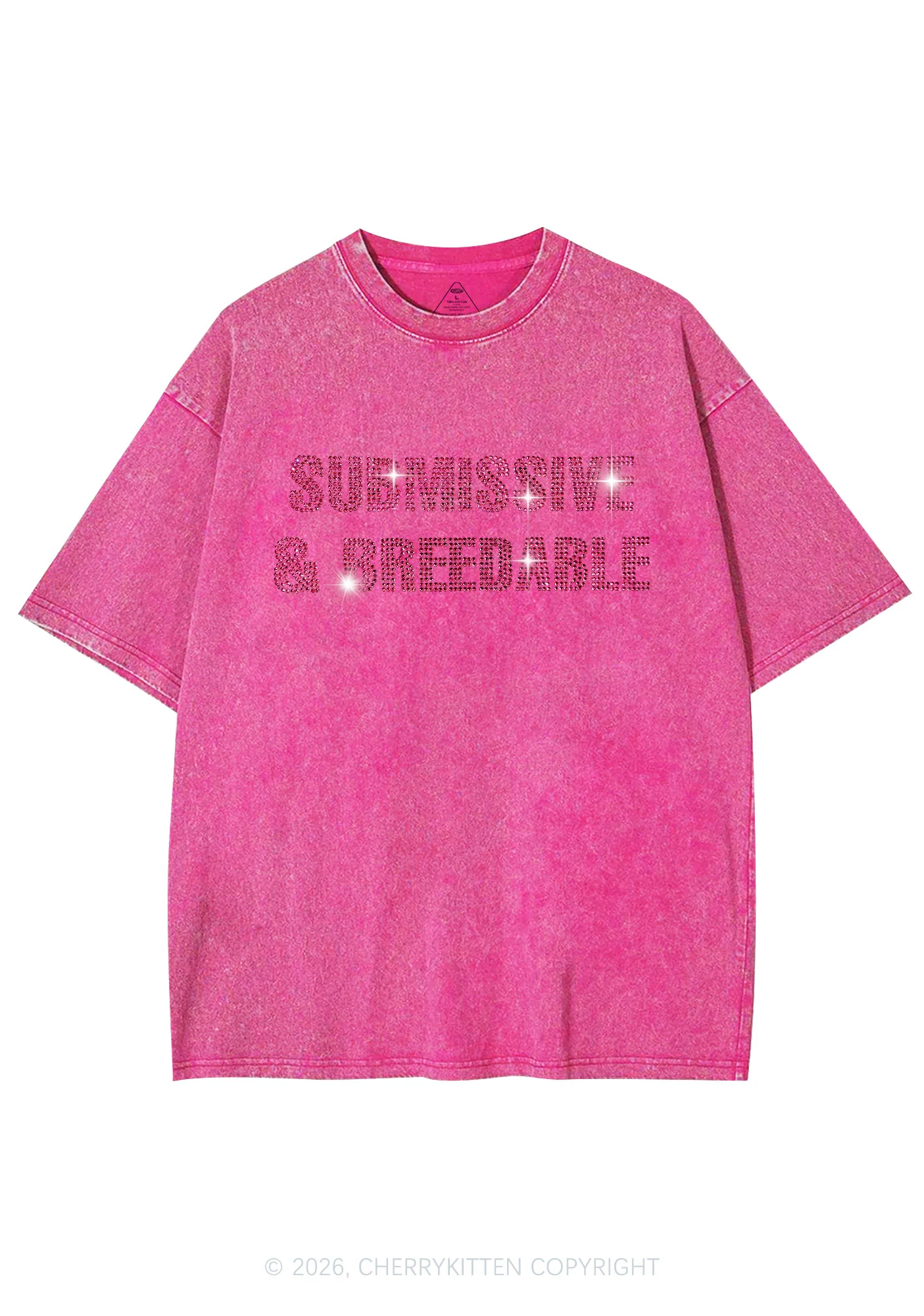 Rhinestone Submissive And Breedable Y2K Shirts Washed Tee Cherrykitten - Image 7