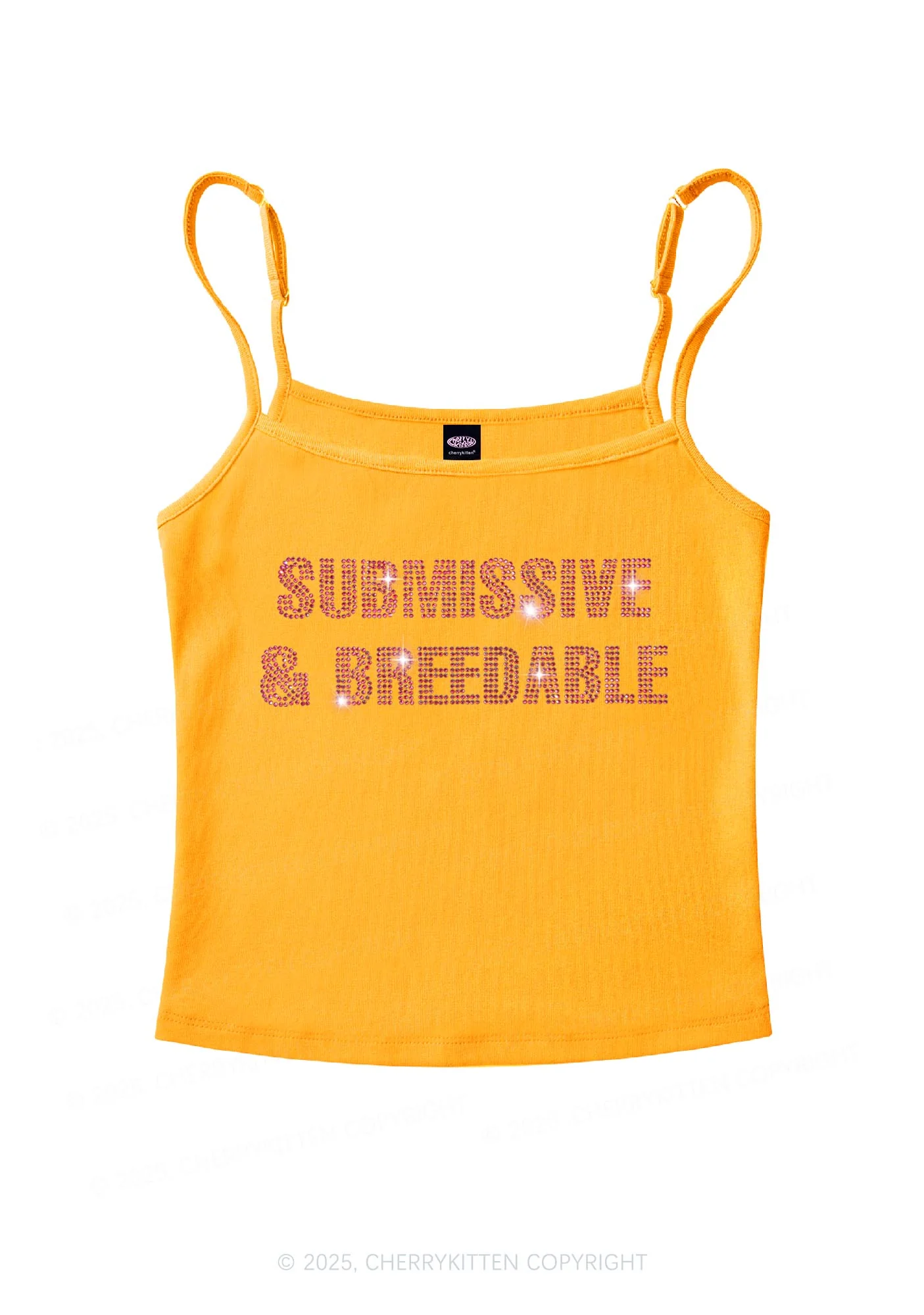 Rhinestone Submissive And Breedable Y2K Spaghetti Strap Cami Cherrykitten - Image 6