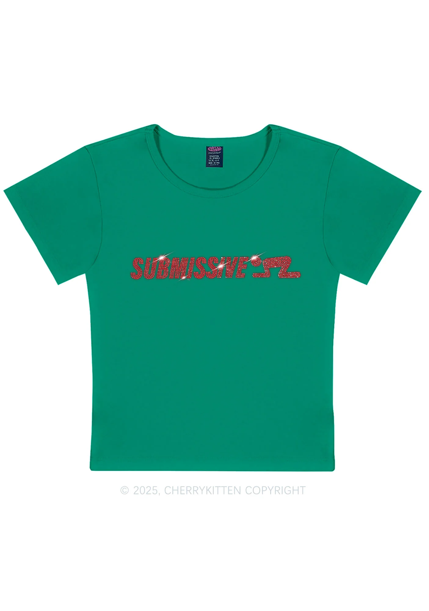 Rhinestone Submissive Man Y2K Baby Tee Cherrykitten - Image 10