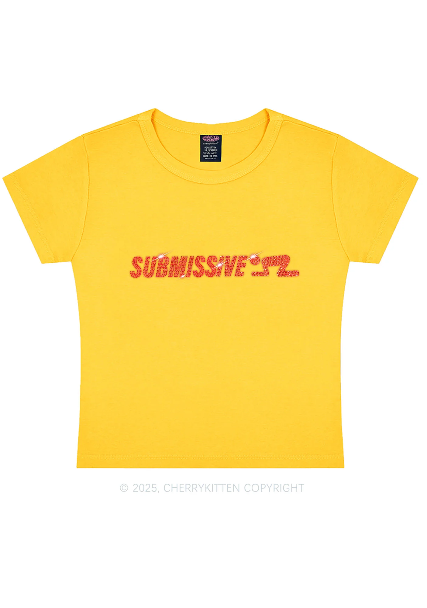 Rhinestone Submissive Man Y2K Baby Tee Cherrykitten - Image 4