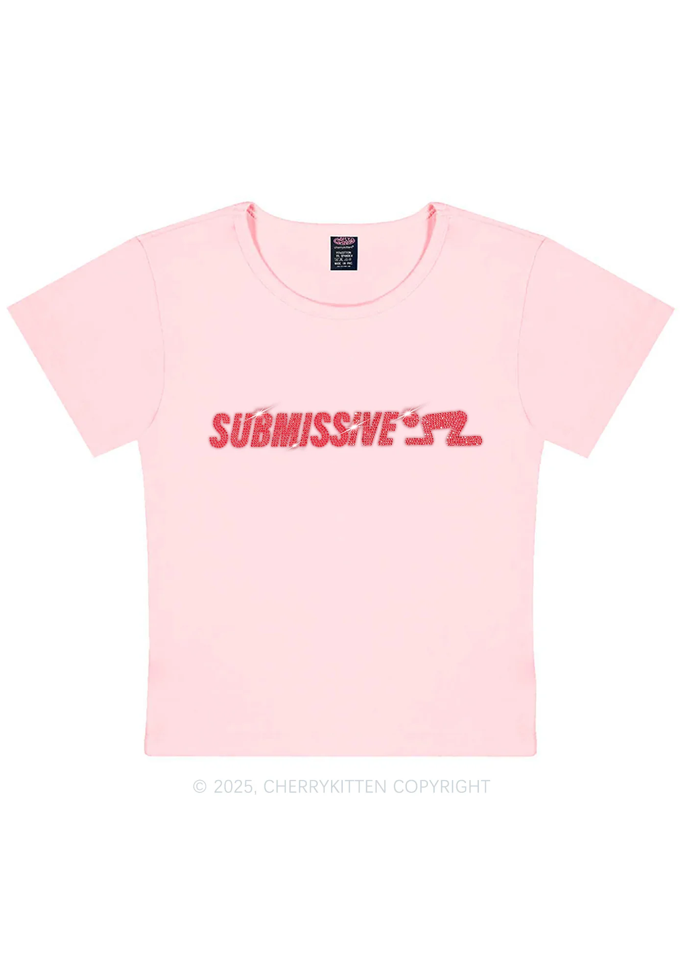 Rhinestone Submissive Man Y2K Baby Tee Cherrykitten - Image 6