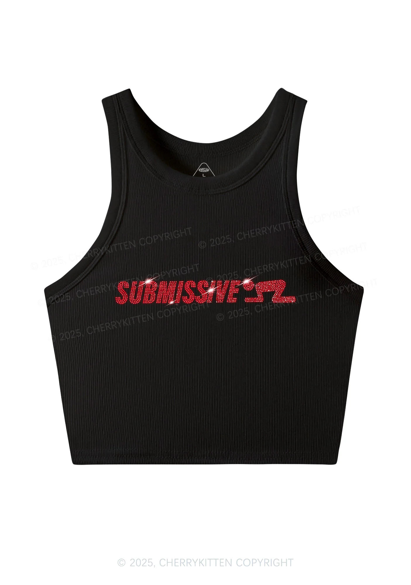 Rhinestone Submissive Man Y2K Crop Tank Top Cherrykitten - Image 3