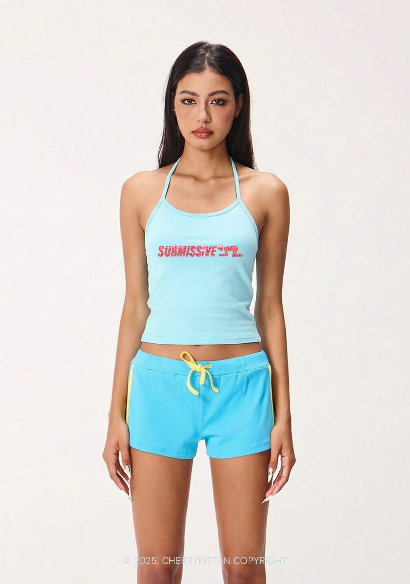 Rhinestone Submissive Man Y2K Halter Neck Cami Cherrykitten - Image 2