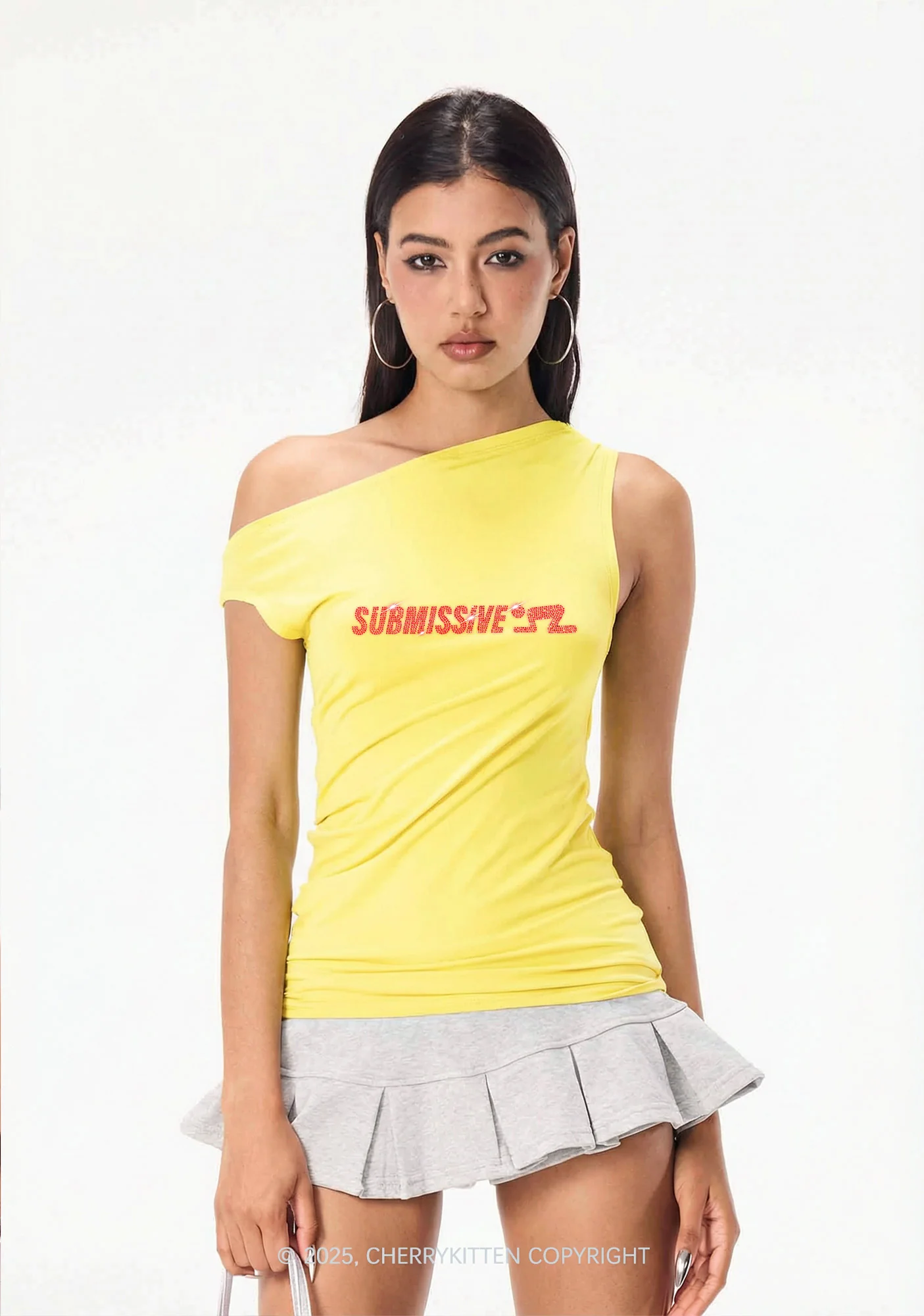 Rhinestone Submissive Man Y2K Off Shoulder Tank Top Cherrykitten - Image 2