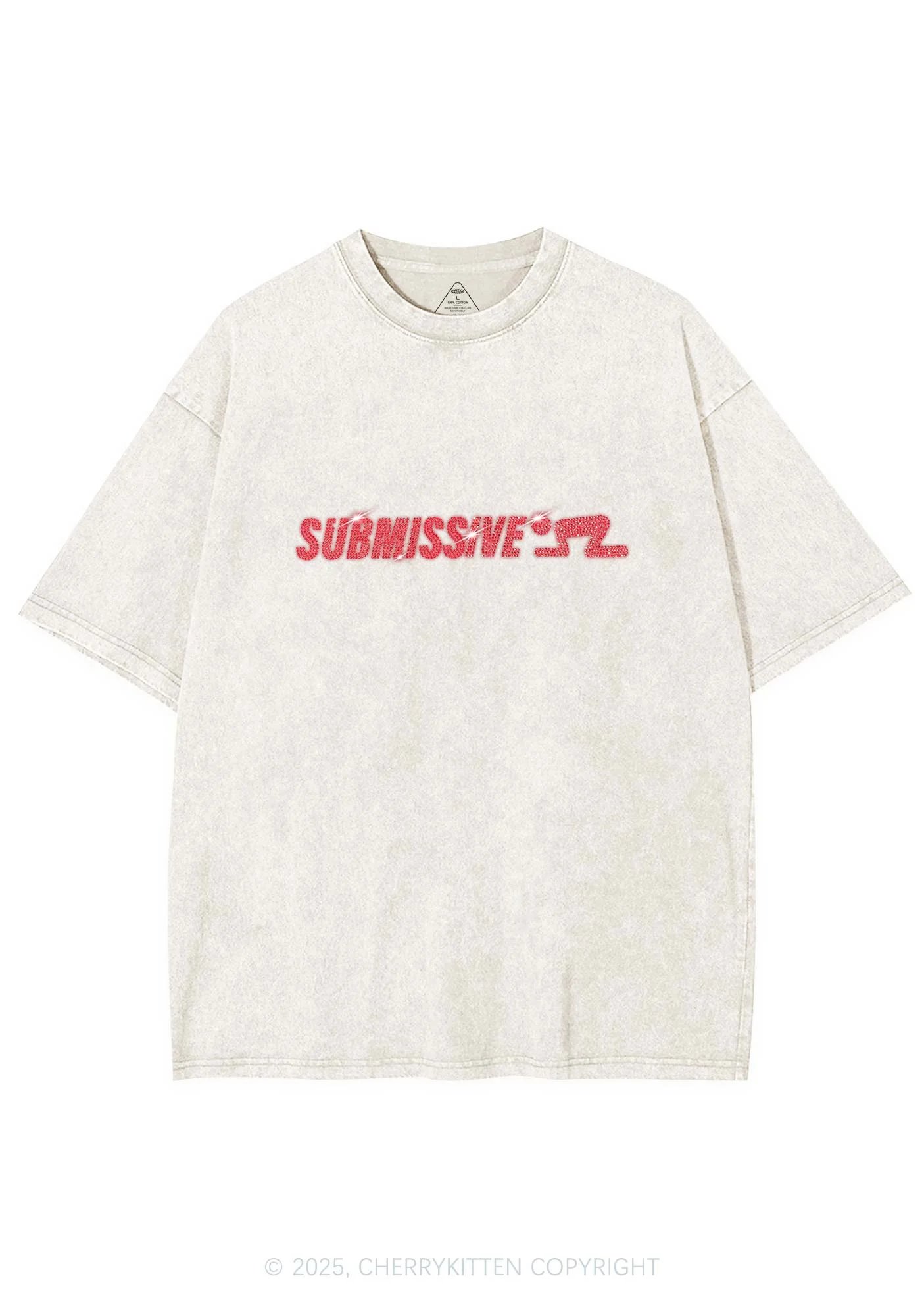 Rhinestone Submissive Man Y2K Shirts Washed Tee Cherrykitten - Image 3