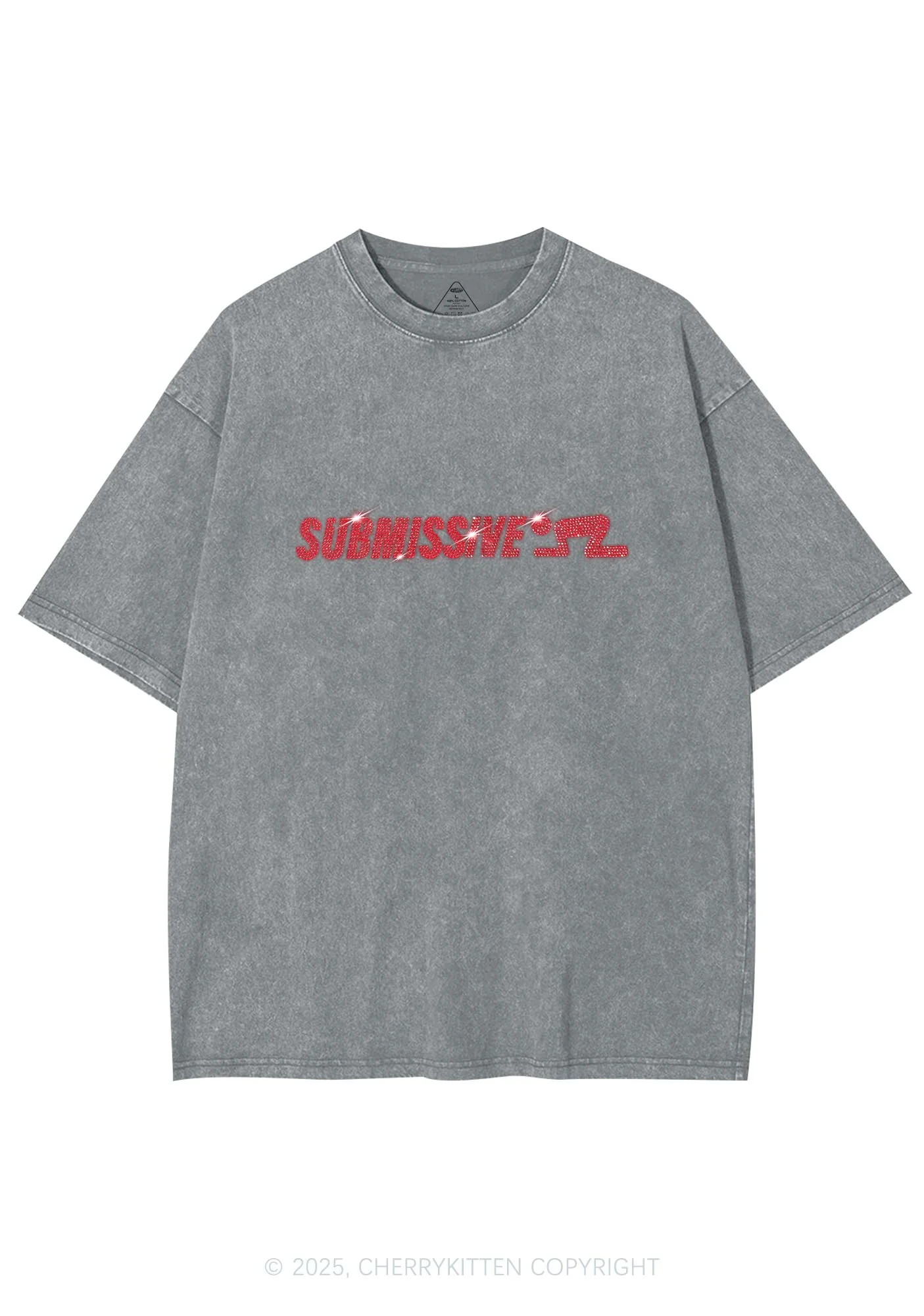 Rhinestone Submissive Man Y2K Shirts Washed Tee Cherrykitten - Image 6