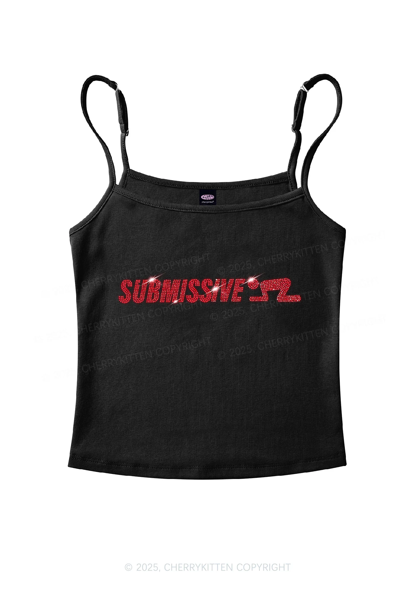 Rhinestone Submissive Man Y2K Spaghetti Strap Cami Cherrykitten - Image 3