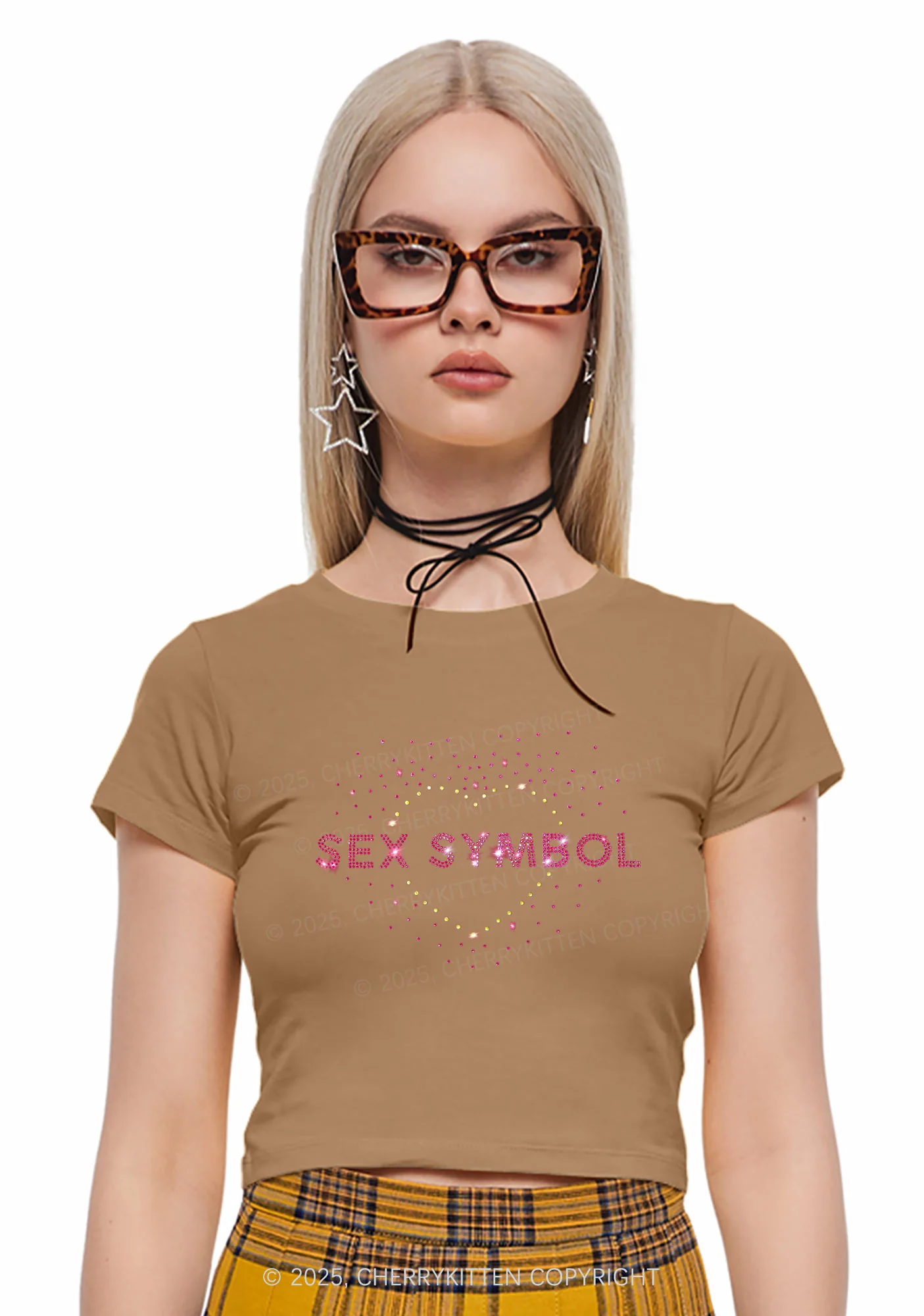 Rhinestone Sx Symbol Y2K Baby Tee Cherrykitten - Image 2