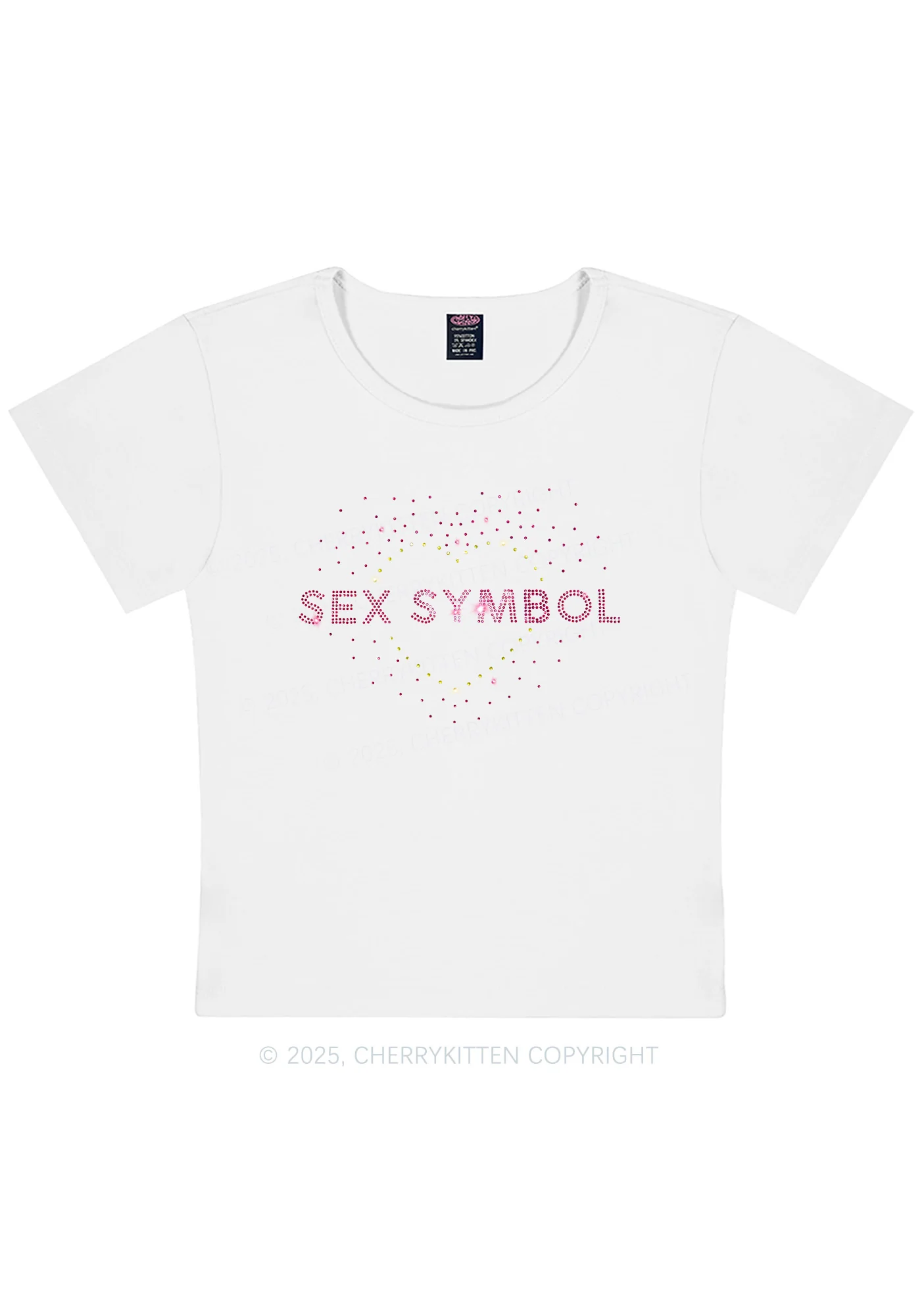 Rhinestone Sx Symbol Y2K Baby Tee Cherrykitten - Image 4