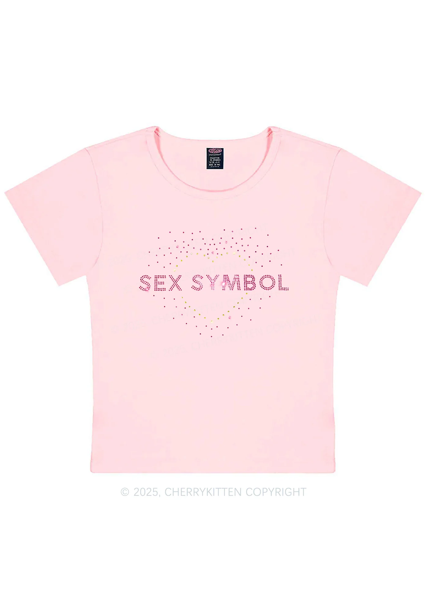 Rhinestone Sx Symbol Y2K Baby Tee Cherrykitten - Image 9