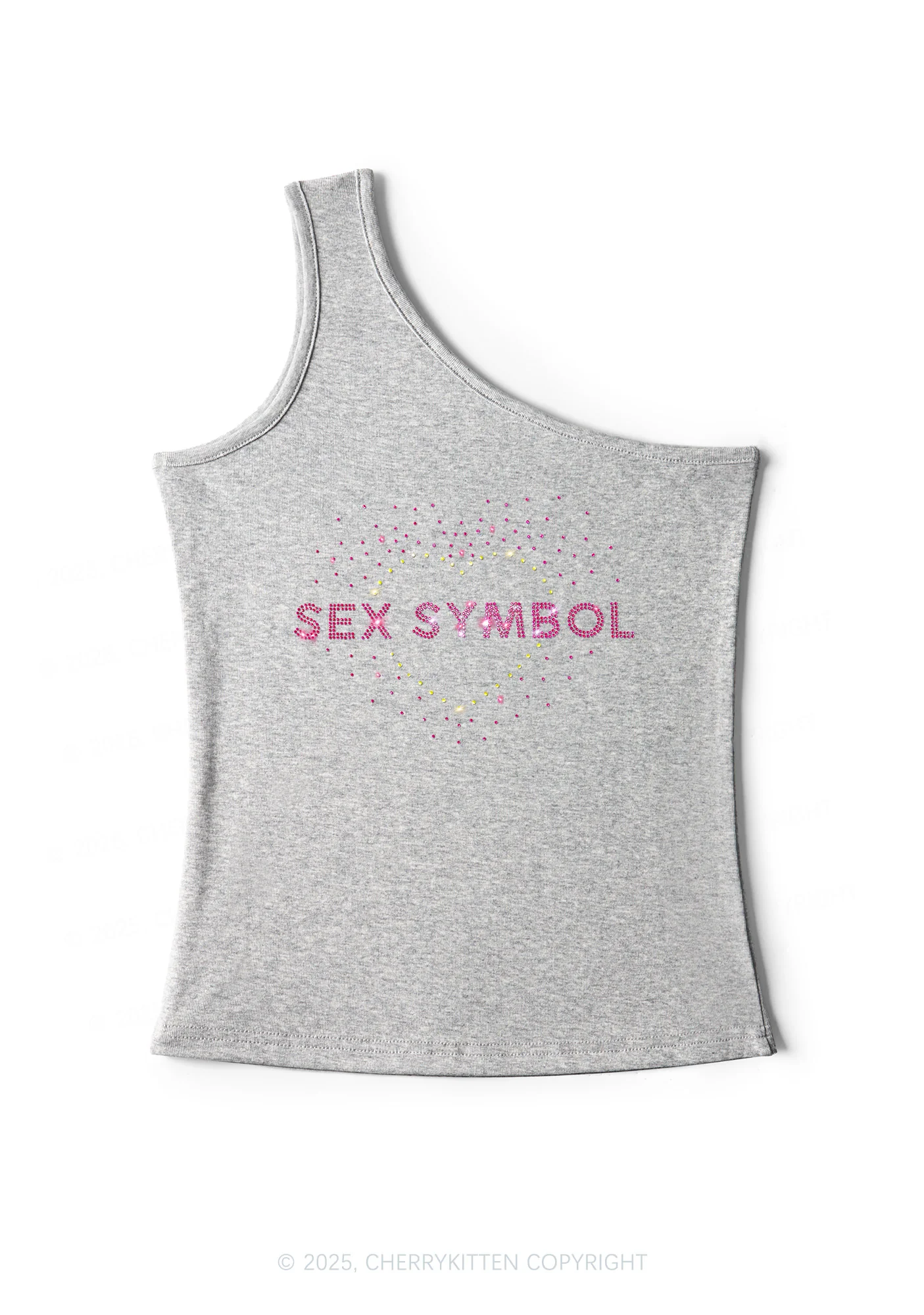 Rhinestone Sx Symbol Y2K One Shoulder Tank Top Cherrykitten - Image 3