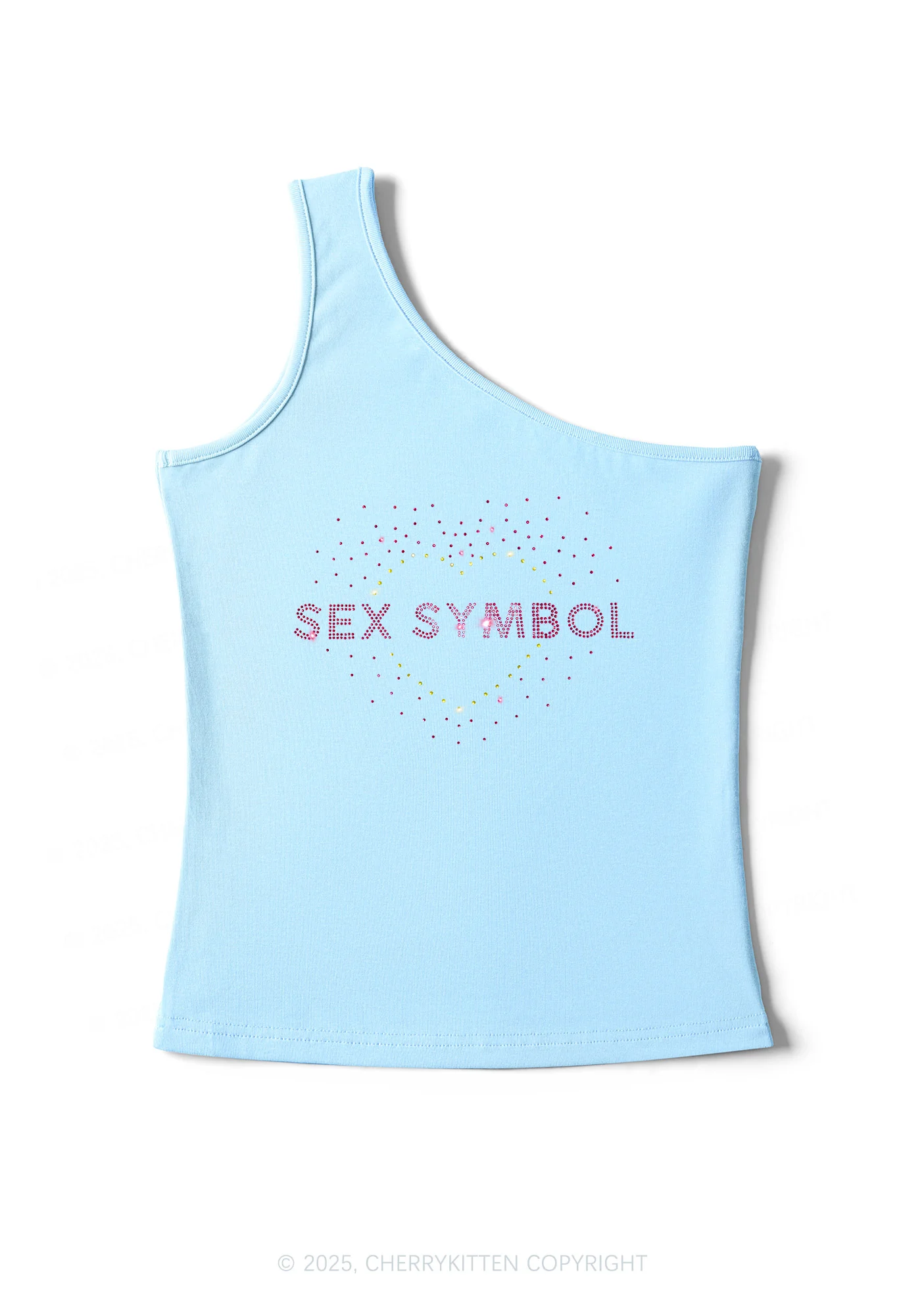 Rhinestone Sx Symbol Y2K One Shoulder Tank Top Cherrykitten - Image 4