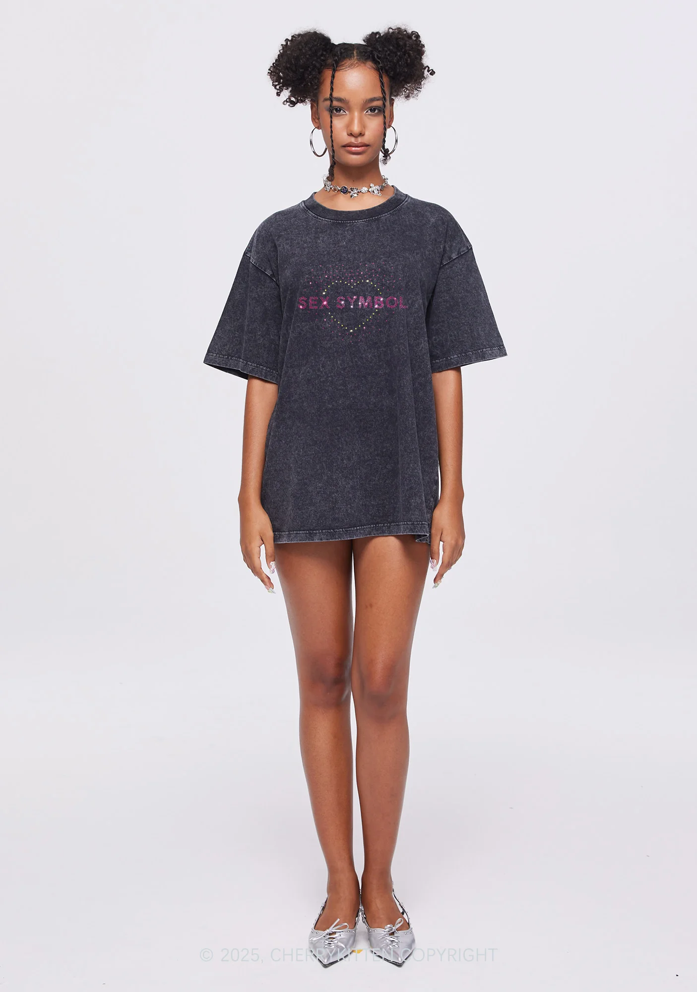 Rhinestone Sx Symbol Y2K Shirts Washed Tee Cherrykitten - Image 2
