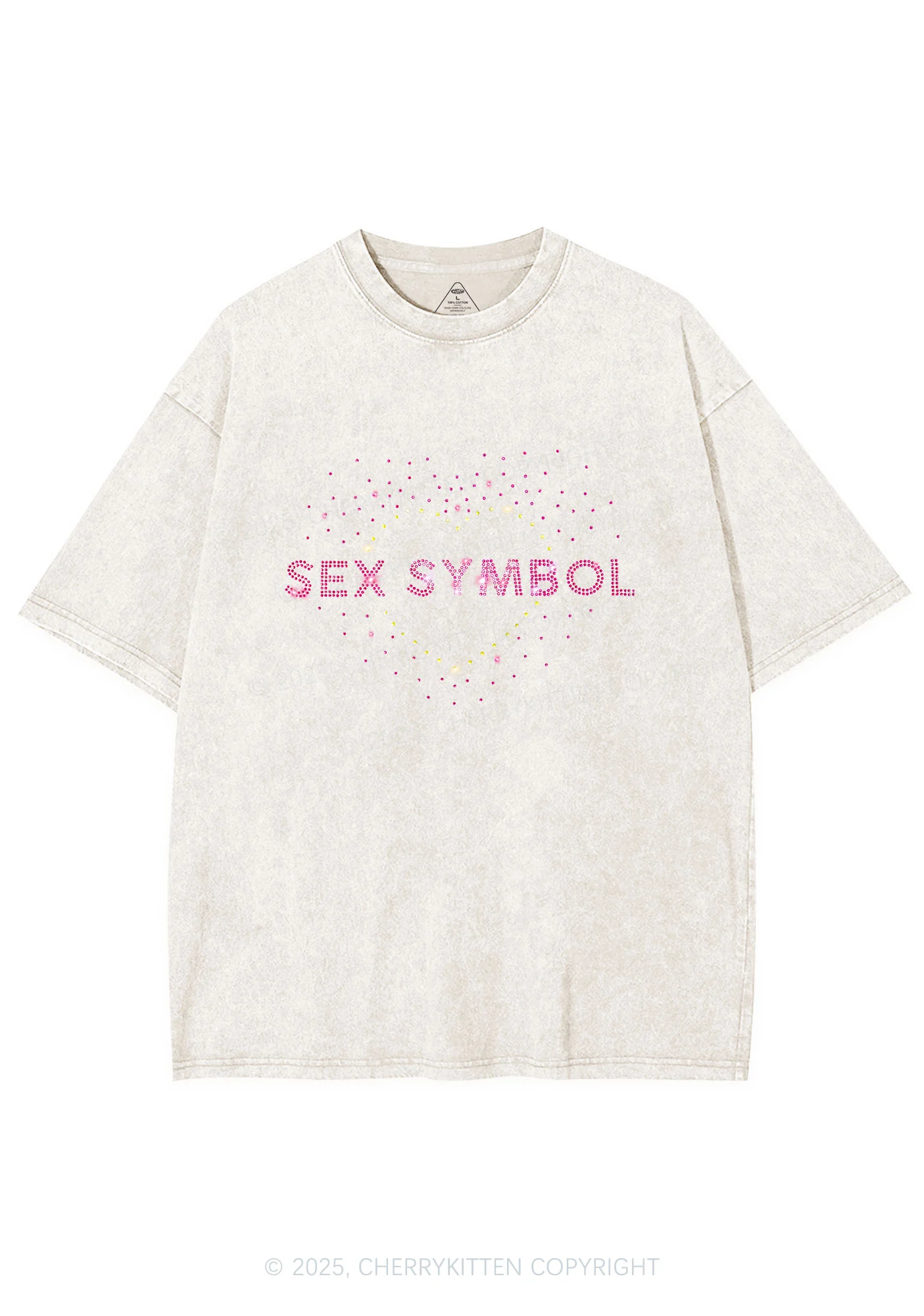 Rhinestone Sx Symbol Y2K Shirts Washed Tee Cherrykitten - Image 3