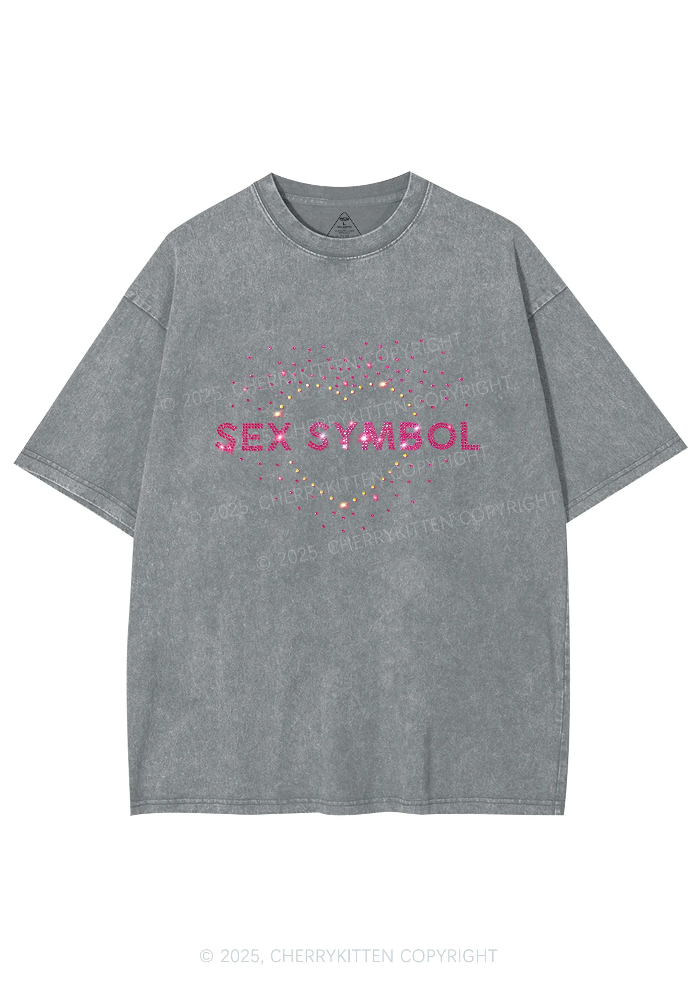 Rhinestone Sx Symbol Y2K Shirts Washed Tee Cherrykitten - Image 8